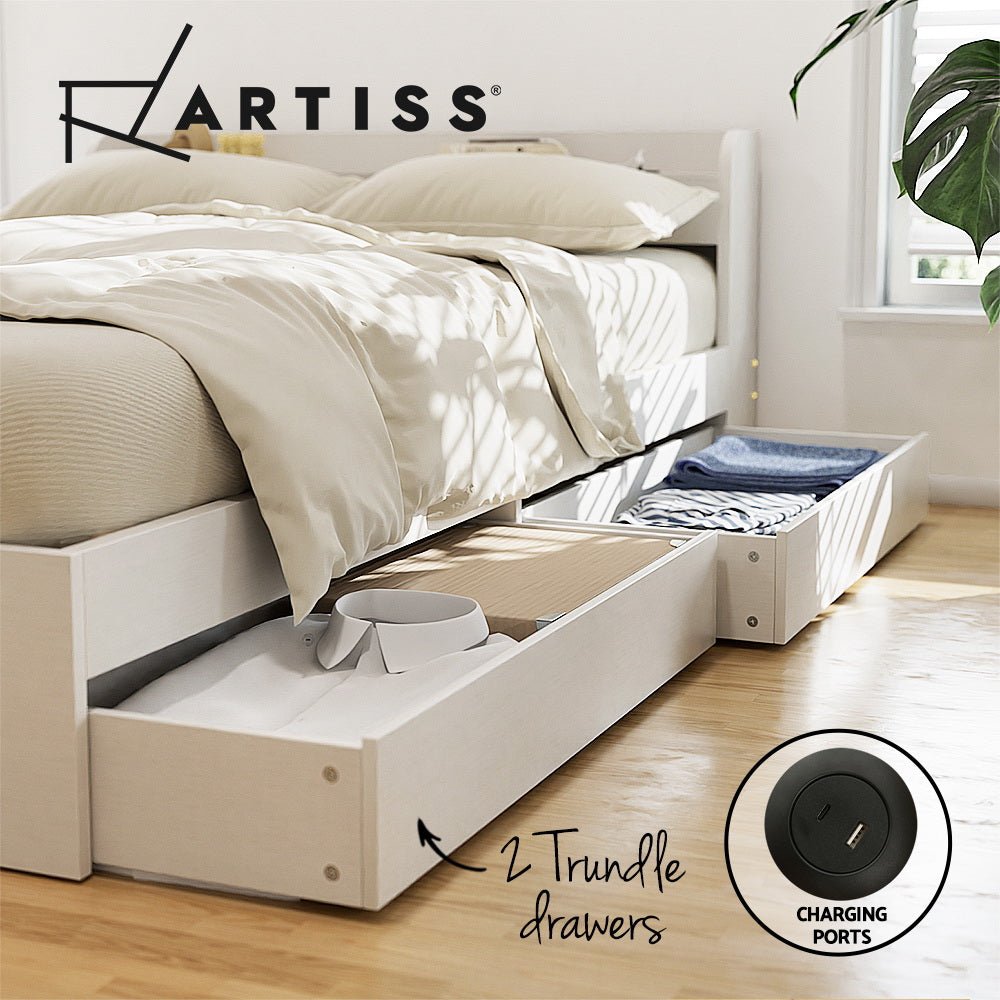 Bed Frame Single Size with Charging Ports and 2 Drawers AURA - Furniture > Bedroom > Beds & Bed Frames - Rivercity House & Home Co. (ABN 18 642 972 209) - Affordable Modern Furniture Australia