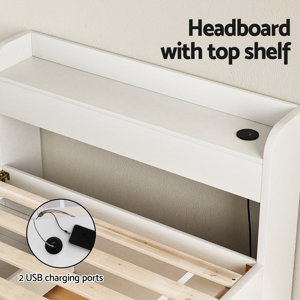 Bed Frame Single Size with Charging Ports and 2 Drawers AURA - Furniture > Bedroom > Beds & Bed Frames - Rivercity House & Home Co. (ABN 18 642 972 209) - Affordable Modern Furniture Australia