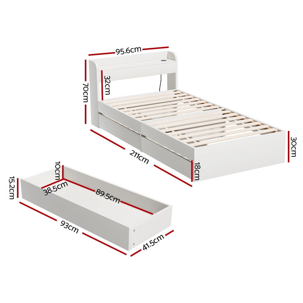 Bed Frame Single Size with Charging Ports and 2 Drawers AURA - Furniture > Bedroom > Beds & Bed Frames - Rivercity House & Home Co. (ABN 18 642 972 209) - Affordable Modern Furniture Australia