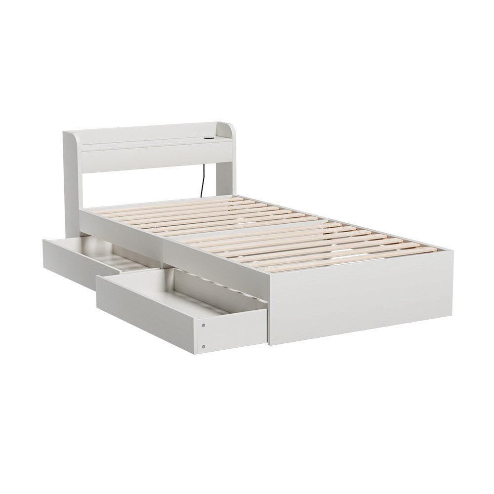 Bed Frame Single Size with Charging Ports and 2 Drawers AURA - Furniture > Bedroom > Beds & Bed Frames - Rivercity House & Home Co. (ABN 18 642 972 209) - Affordable Modern Furniture Australia
