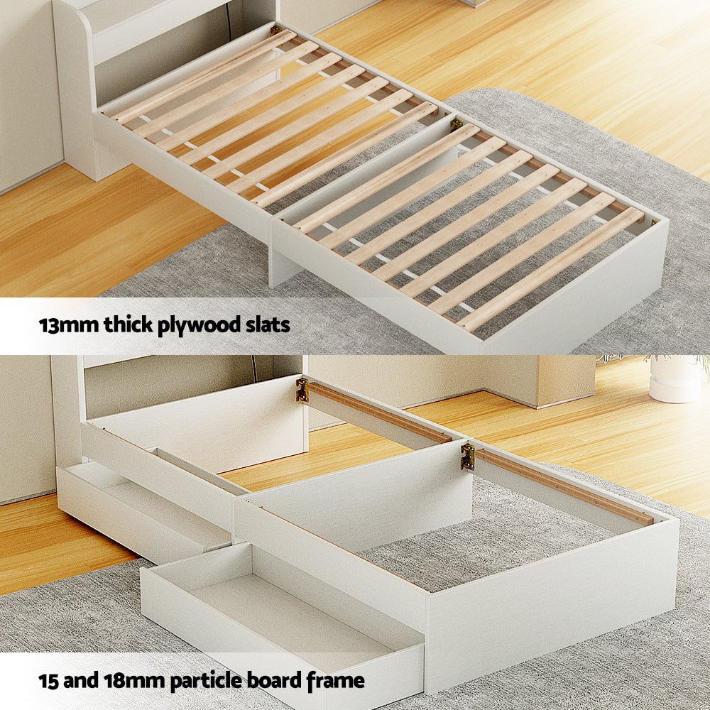 Bed Frame Single Size with Charging Ports and 2 Drawers AURA - Furniture > Bedroom > Beds & Bed Frames - Rivercity House & Home Co. (ABN 18 642 972 209) - Affordable Modern Furniture Australia