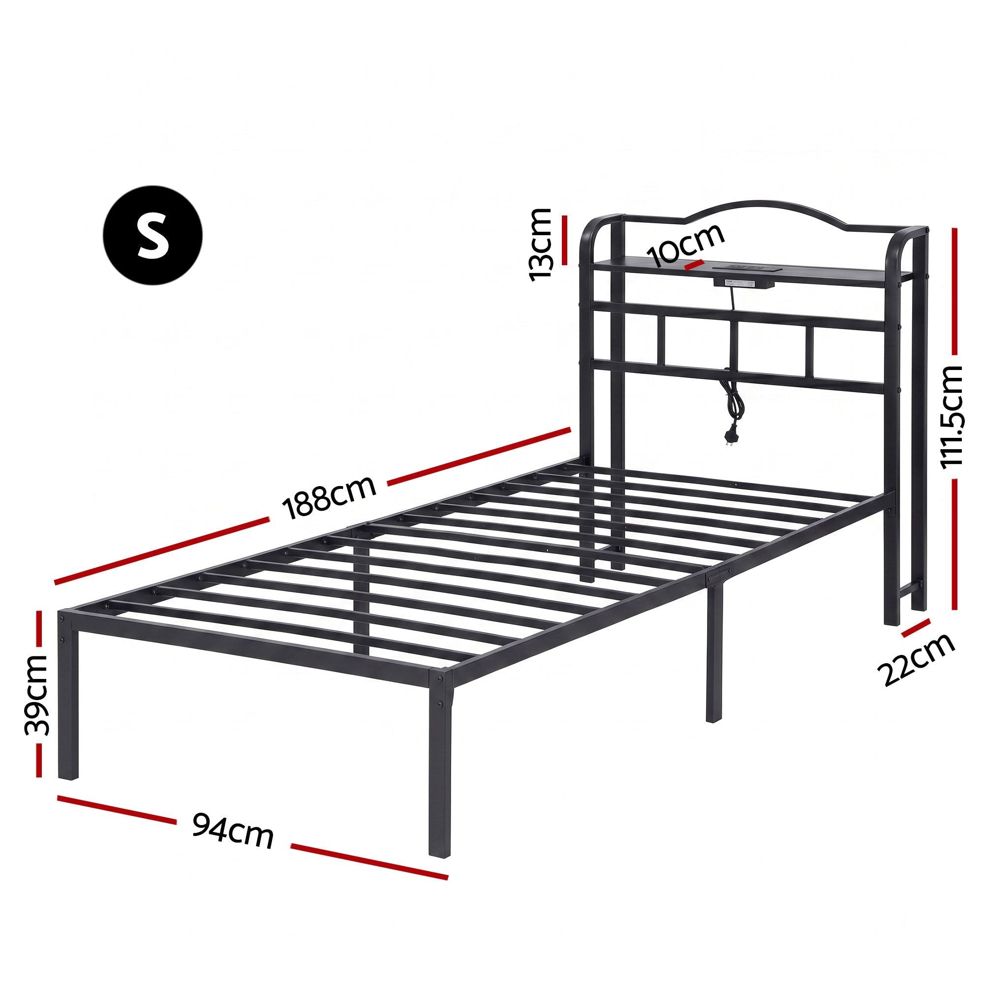 Bed Frame Single Size with Charging Station WAVE - Furniture > Bedroom > Beds & Bed Frames - Rivercity House & Home Co. (ABN 18 642 972 209) - Affordable Modern Furniture Australia