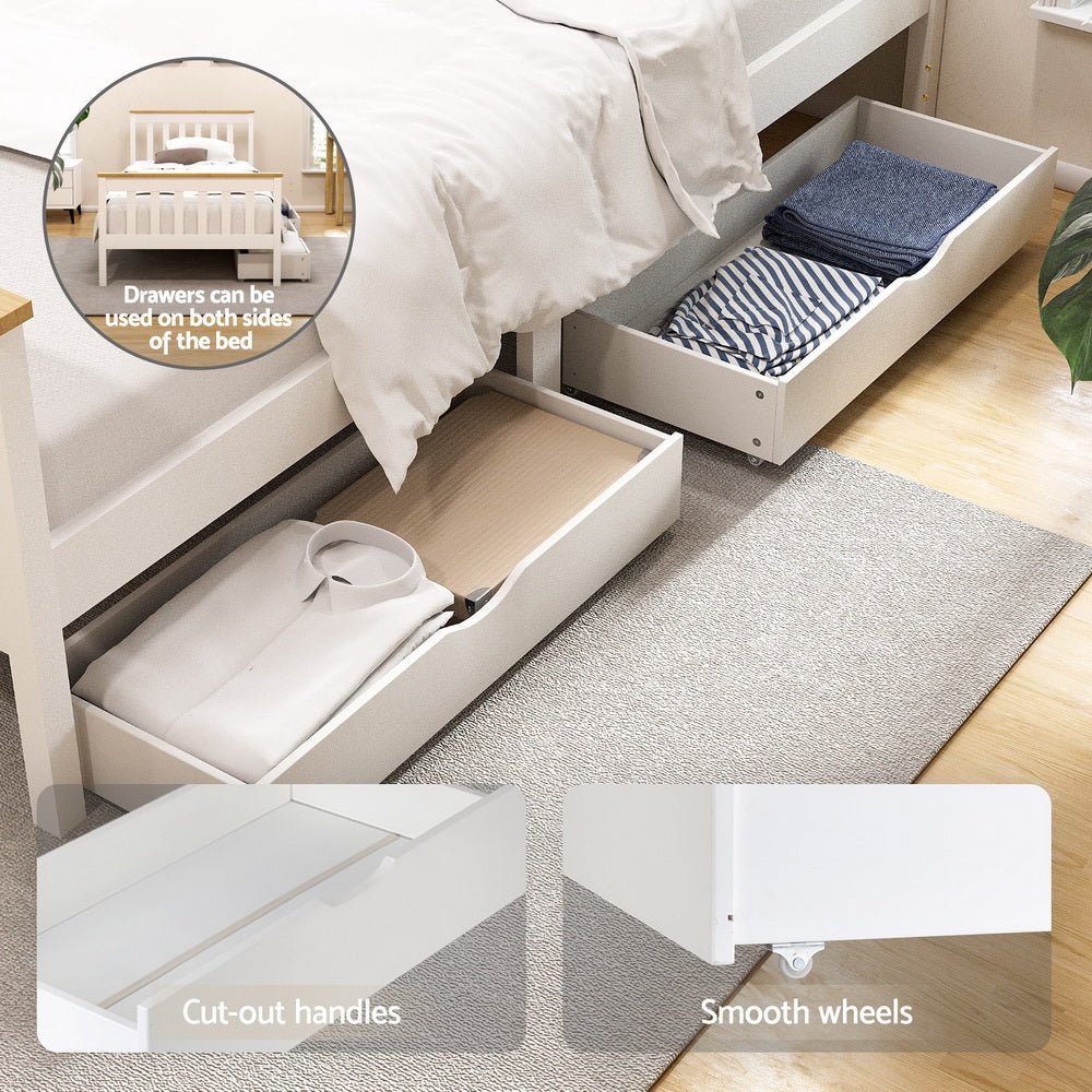 Bed Frame Single Size Wooden Platform with 2 Storage Drawers White PONY - Furniture > Bedroom > Beds & Bed Frames - Rivercity House & Home Co. (ABN 18 642 972 209) - Affordable Modern Furniture Australia