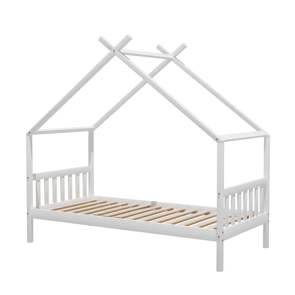Bed Frame Wooden Base Kids Single Timber House Beds White - Furniture > Bedroom > Beds & Bed Frames - Rivercity House & Home Co. (ABN 18 642 972 209) - Affordable Modern Furniture Australia