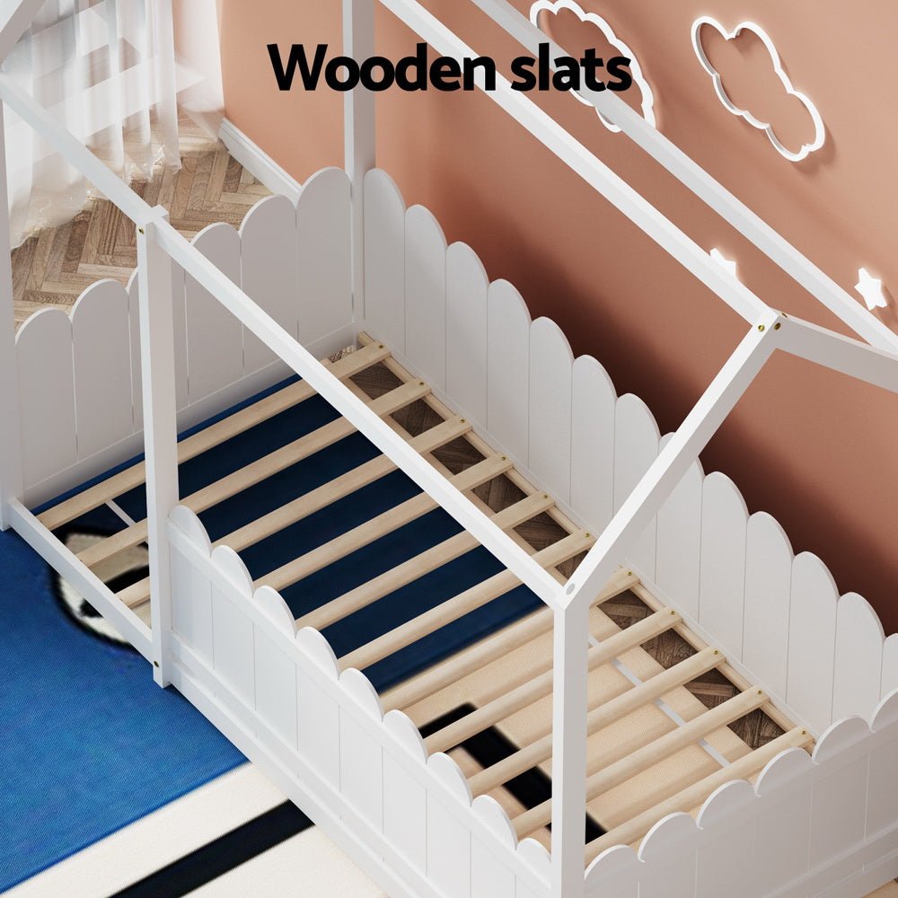 Bed Frame Wooden Kids House Single Frame White KORI - Baby & Kids > Kid's Furniture > Kid's Beds & Bed Frames - Rivercity House & Home Co. (ABN 18 642 972 209) - Affordable Modern Furniture Australia
