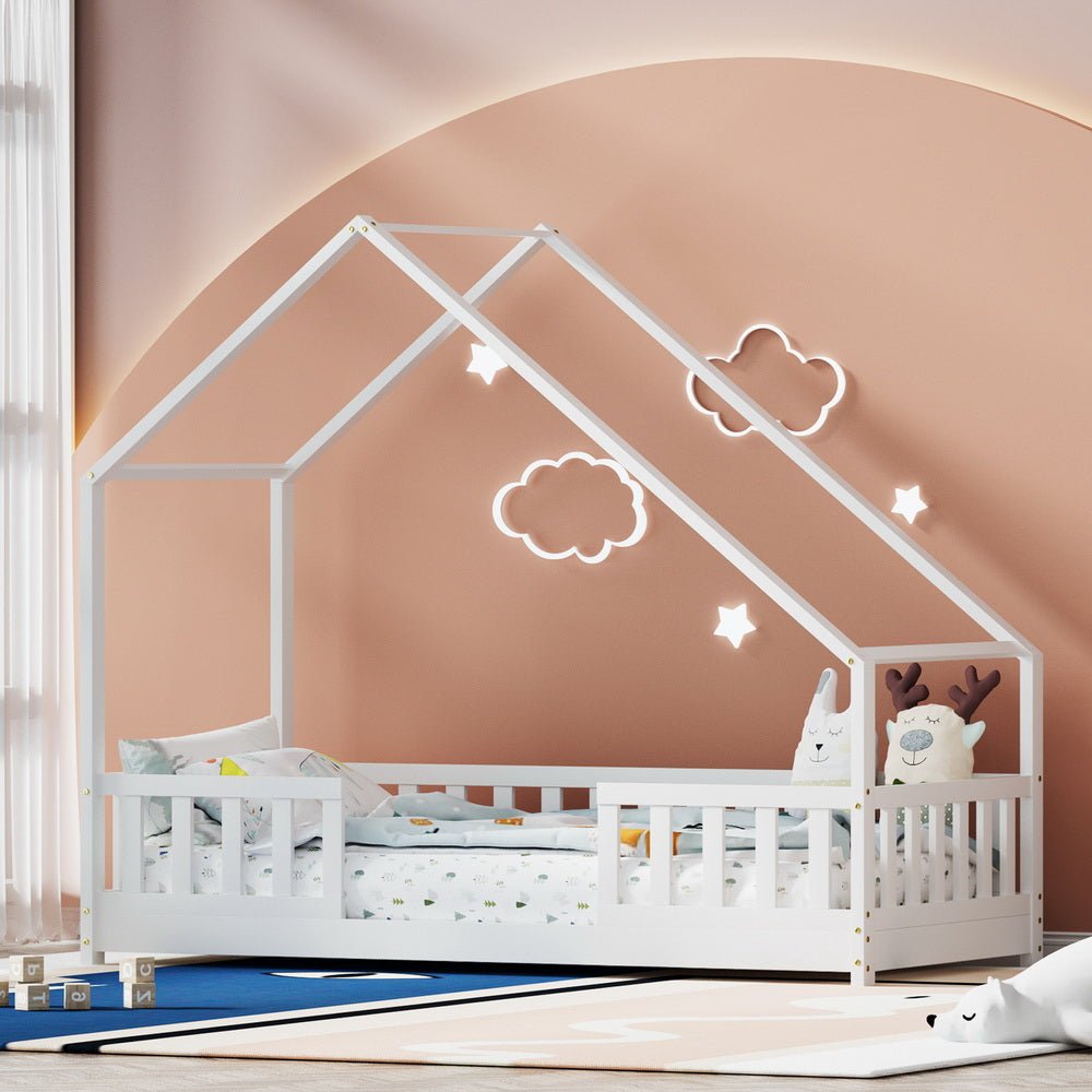 Bed Frame Wooden Kids House Single Frame White PAVO - Baby & Kids > Kid's Furniture > Kid's Beds & Bed Frames - Rivercity House & Home Co. (ABN 18 642 972 209) - Affordable Modern Furniture Australia