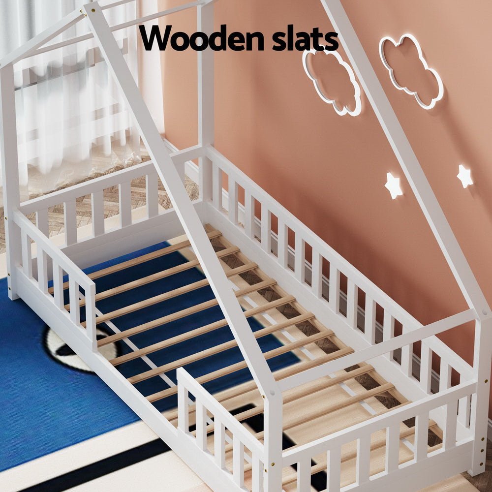 Bed Frame Wooden Kids House Single Frame White PAVO - Baby & Kids > Kid's Furniture > Kid's Beds & Bed Frames - Rivercity House & Home Co. (ABN 18 642 972 209) - Affordable Modern Furniture Australia