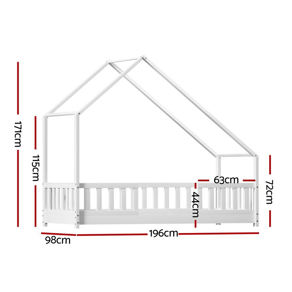 Bed Frame Wooden Kids House Single Frame White PAVO - Baby & Kids > Kid's Furniture > Kid's Beds & Bed Frames - Rivercity House & Home Co. (ABN 18 642 972 209) - Affordable Modern Furniture Australia