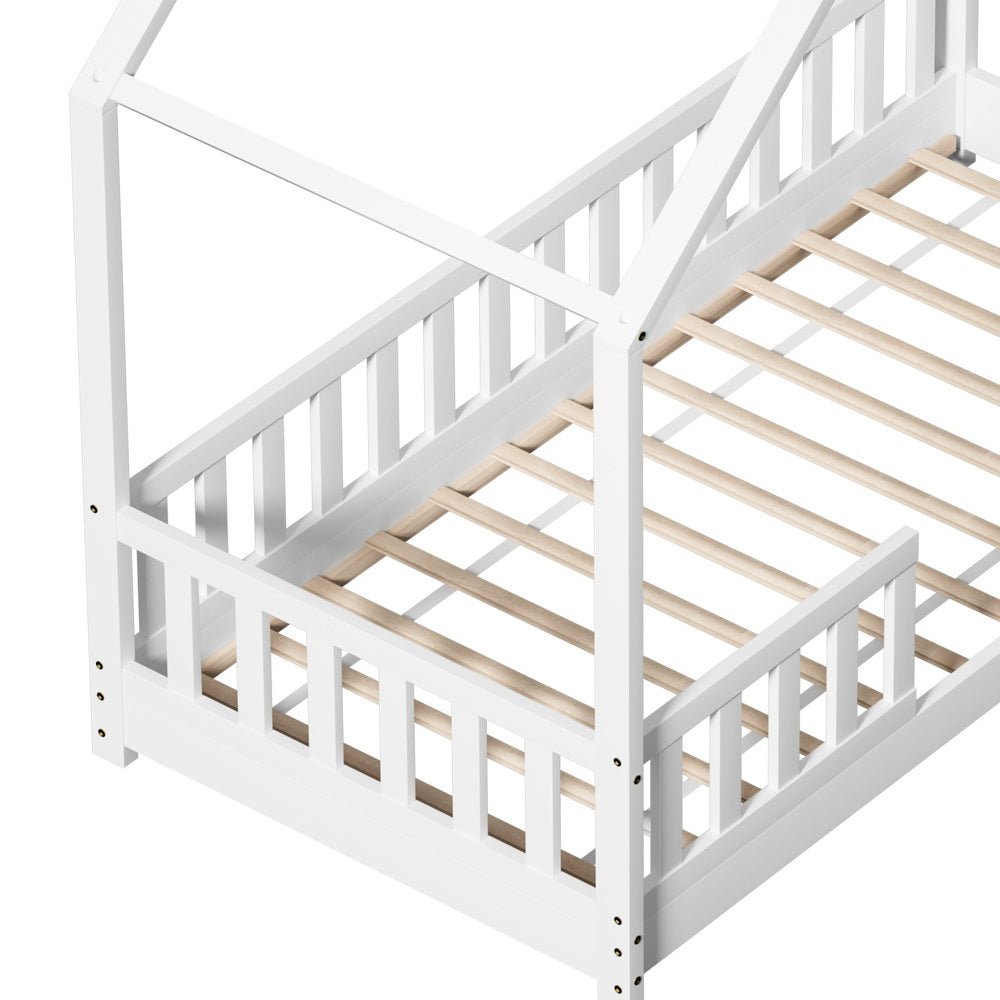 Bed Frame Wooden Kids House Single Frame White PAVO - Baby & Kids > Kid's Furniture > Kid's Beds & Bed Frames - Rivercity House & Home Co. (ABN 18 642 972 209) - Affordable Modern Furniture Australia