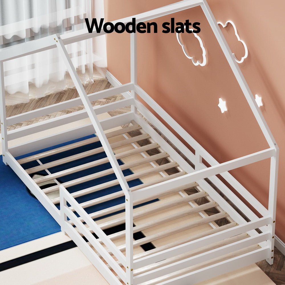 Bed Frame Wooden Kids Single House Frame White AMOS - Furniture > Bedroom - Rivercity House & Home Co. (ABN 18 642 972 209) - Affordable Modern Furniture Australia