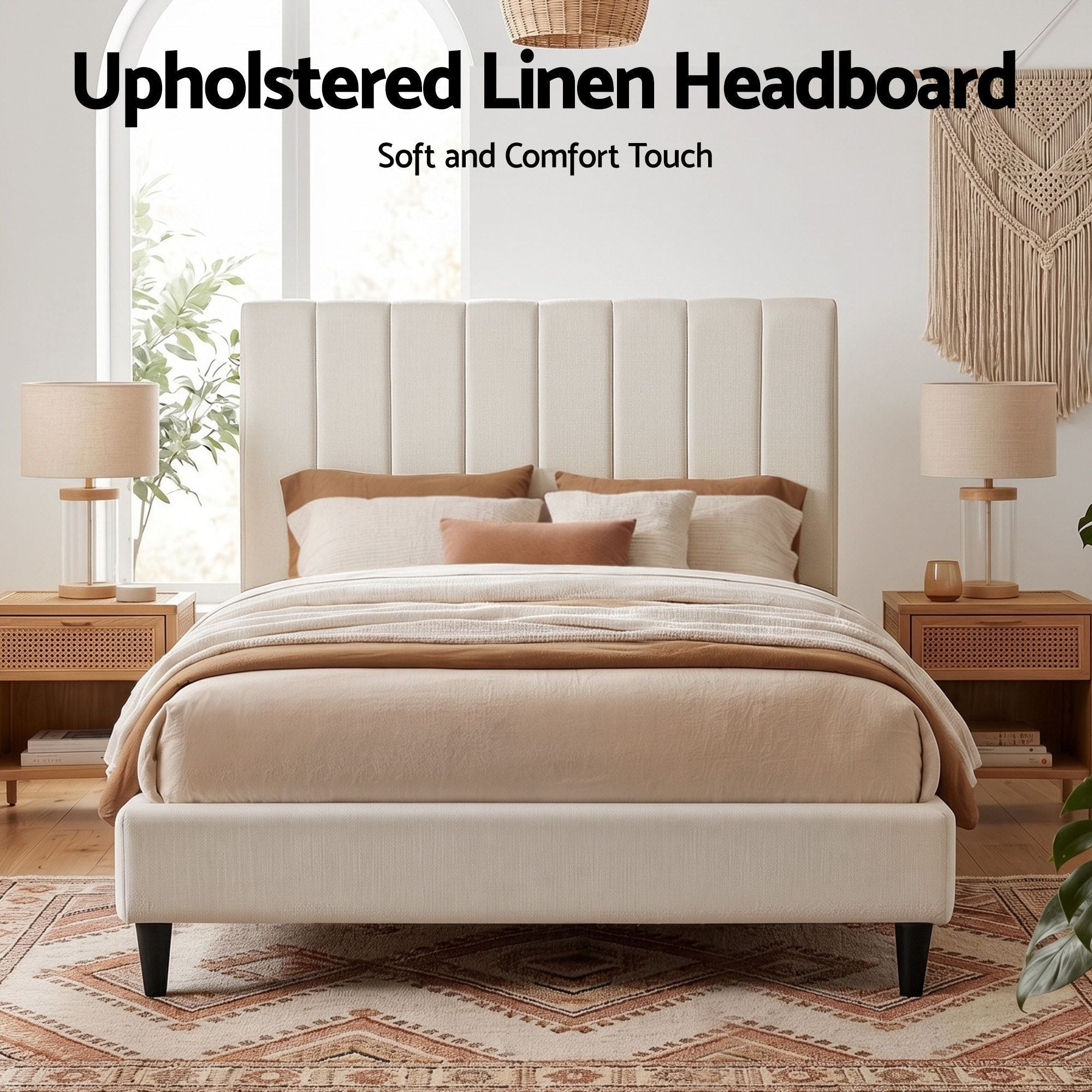 Bed Head Headboard Double Linen 137CM - Beige - Furniture > Bedroom > Headboards - Rivercity House & Home Co. (ABN 18 642 972 209) - Affordable Modern Furniture Australia