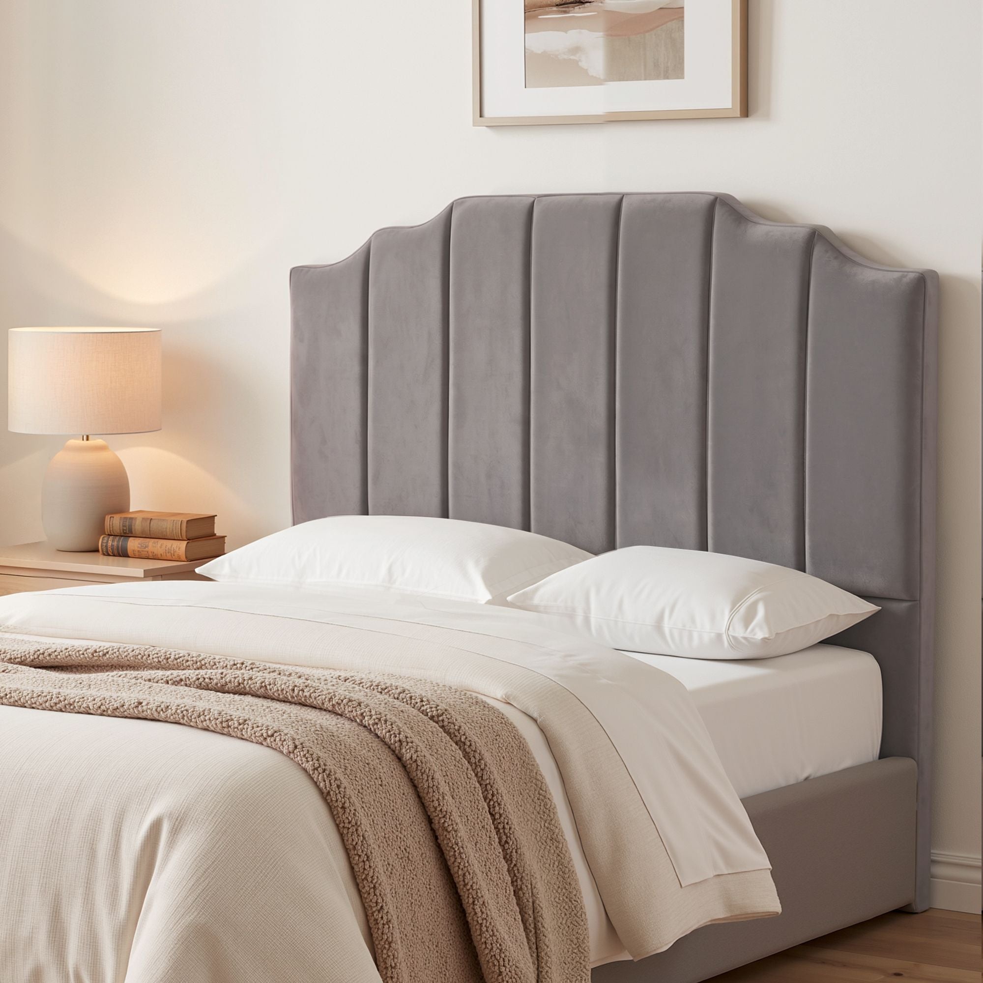 Bed Head Headboard Double Velvet 138CM - Grey - Furniture > Bedroom > Headboards - Rivercity House & Home Co. (ABN 18 642 972 209) - Affordable Modern Furniture Australia