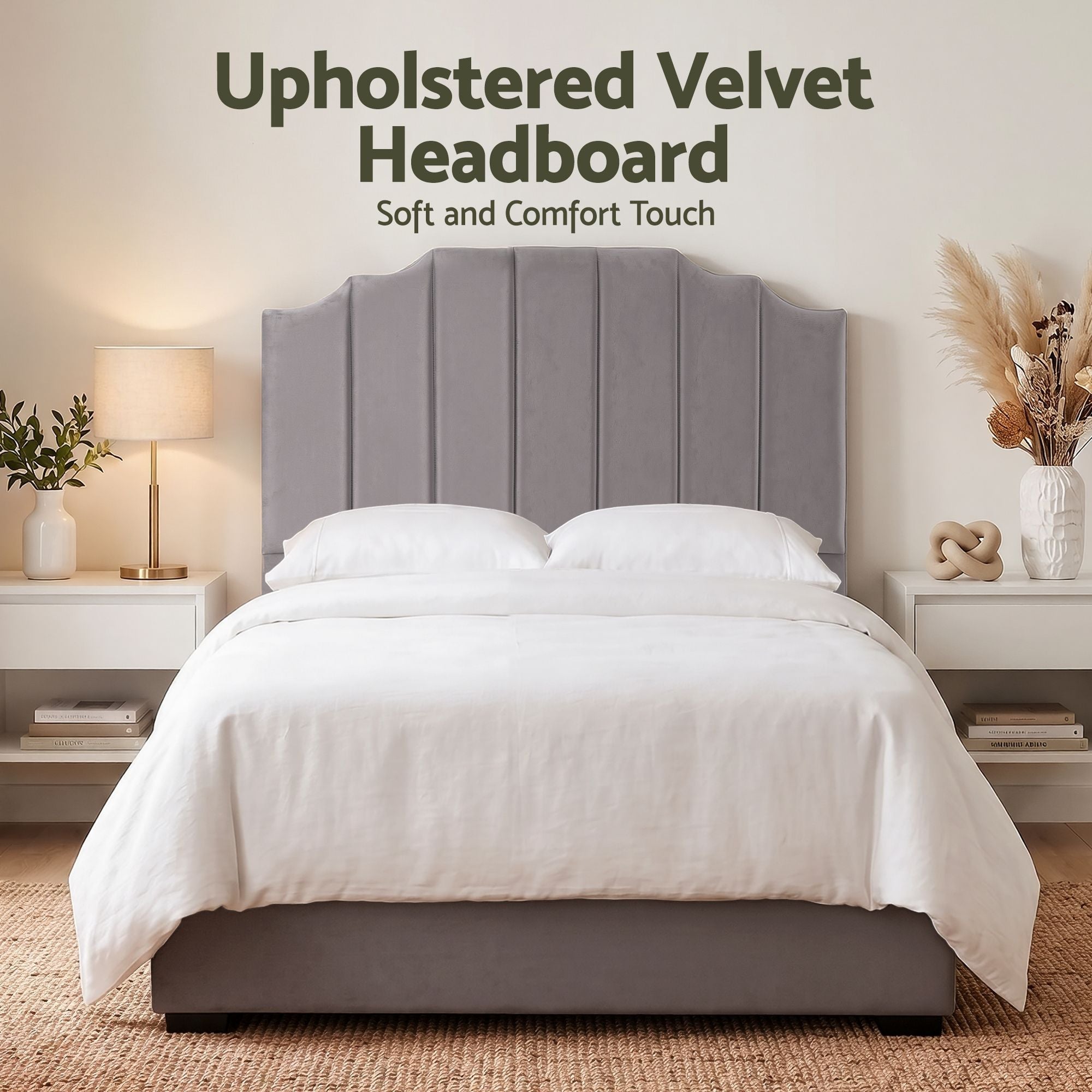 Bed Head Headboard Double Velvet 138CM - Grey - Furniture > Bedroom > Headboards - Rivercity House & Home Co. (ABN 18 642 972 209) - Affordable Modern Furniture Australia
