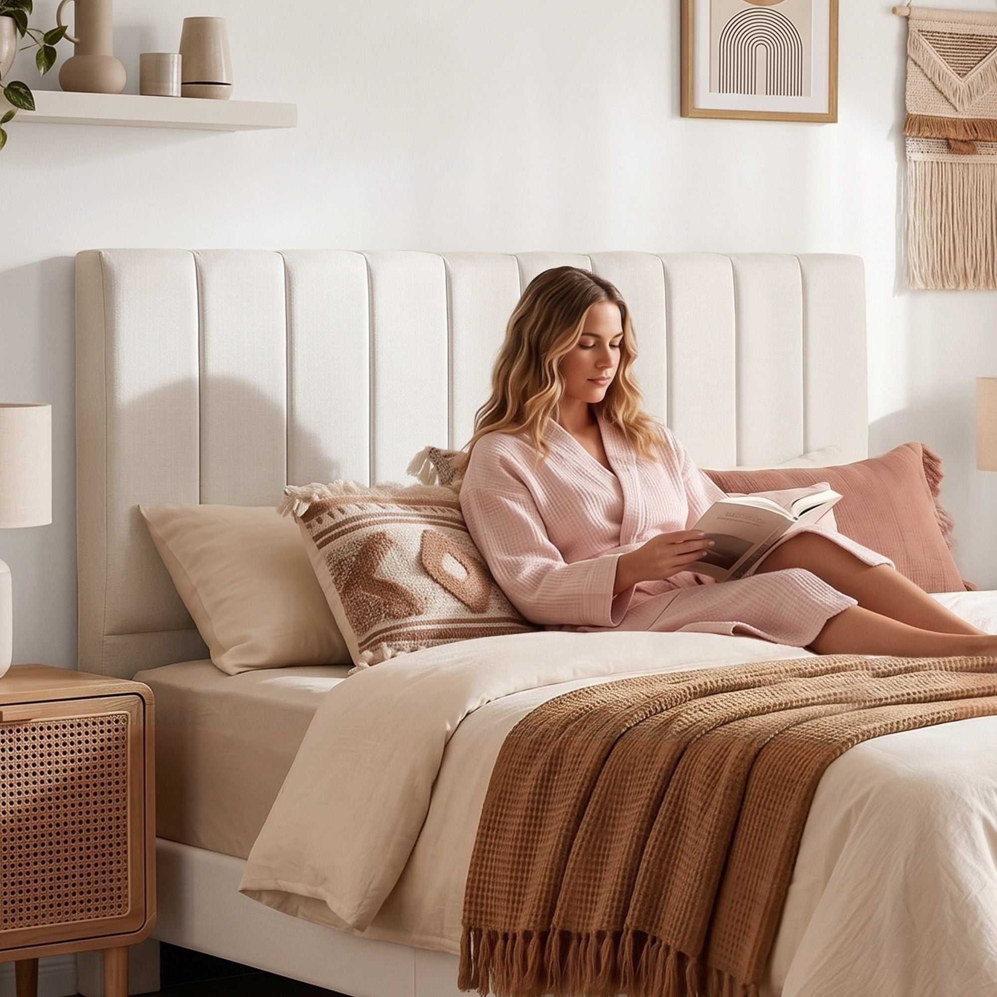Bed Head Headboard King Linen 183CM - Beige - Furniture > Bedroom > Headboards - Rivercity House & Home Co. (ABN 18 642 972 209) - Affordable Modern Furniture Australia