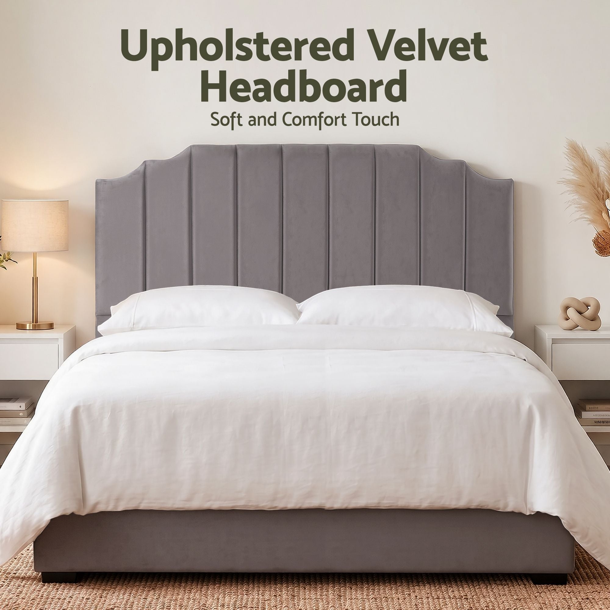 Bed Head Headboard King Velvet 183CM - Grey - Furniture > Bedroom > Headboards - Rivercity House & Home Co. (ABN 18 642 972 209) - Affordable Modern Furniture Australia