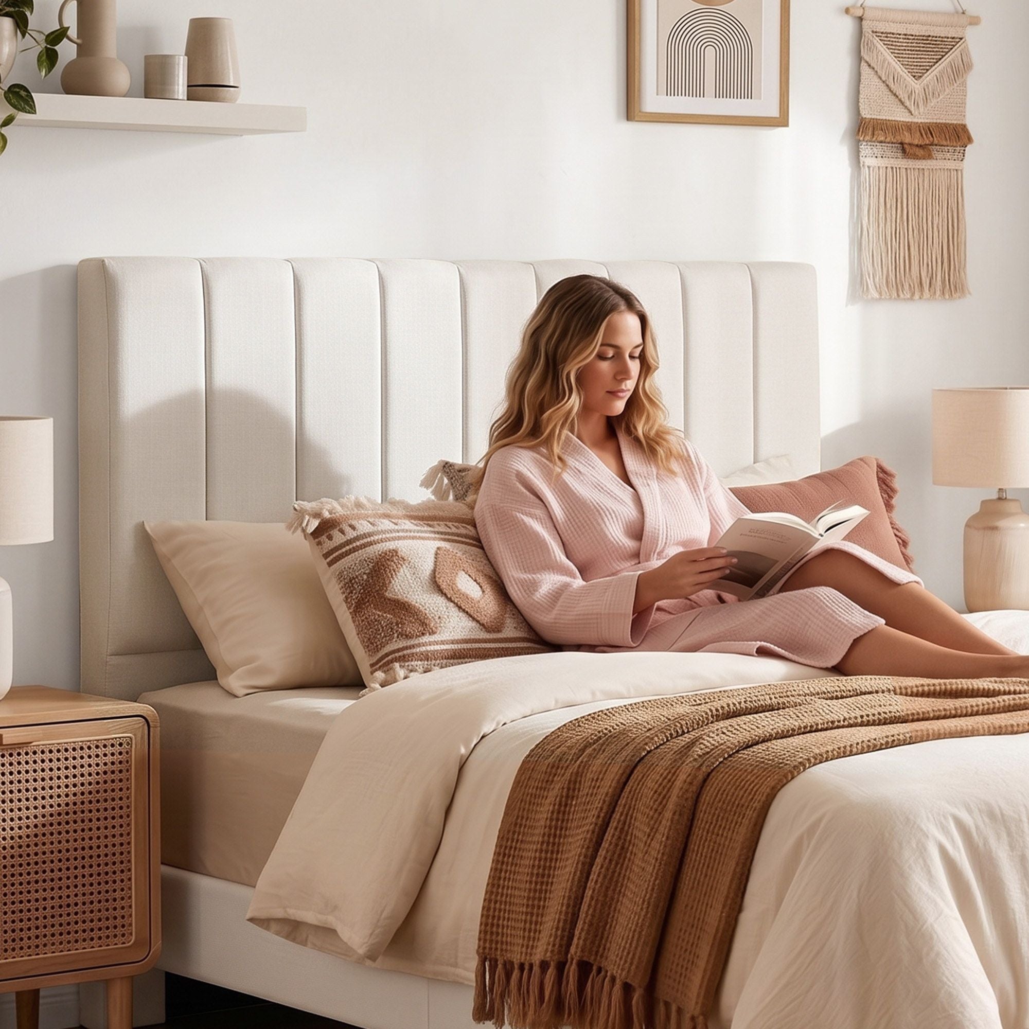 Bed Head Headboard Queen Linen 153CM - Beige - Furniture > Bedroom > Headboards - Rivercity House & Home Co. (ABN 18 642 972 209) - Affordable Modern Furniture Australia