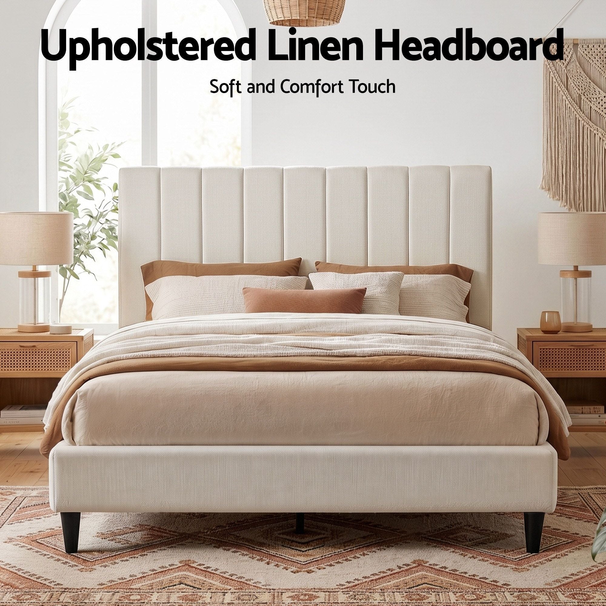 Bed Head Headboard Queen Linen 153CM - Beige - Furniture > Bedroom > Headboards - Rivercity House & Home Co. (ABN 18 642 972 209) - Affordable Modern Furniture Australia