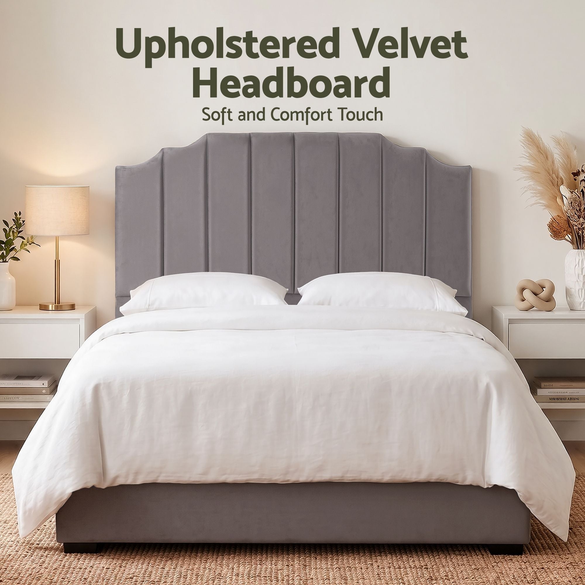 Bed Head Headboard Queen Velvet 153CM - Grey - Furniture > Bedroom > Headboards - Rivercity House & Home Co. (ABN 18 642 972 209) - Affordable Modern Furniture Australia