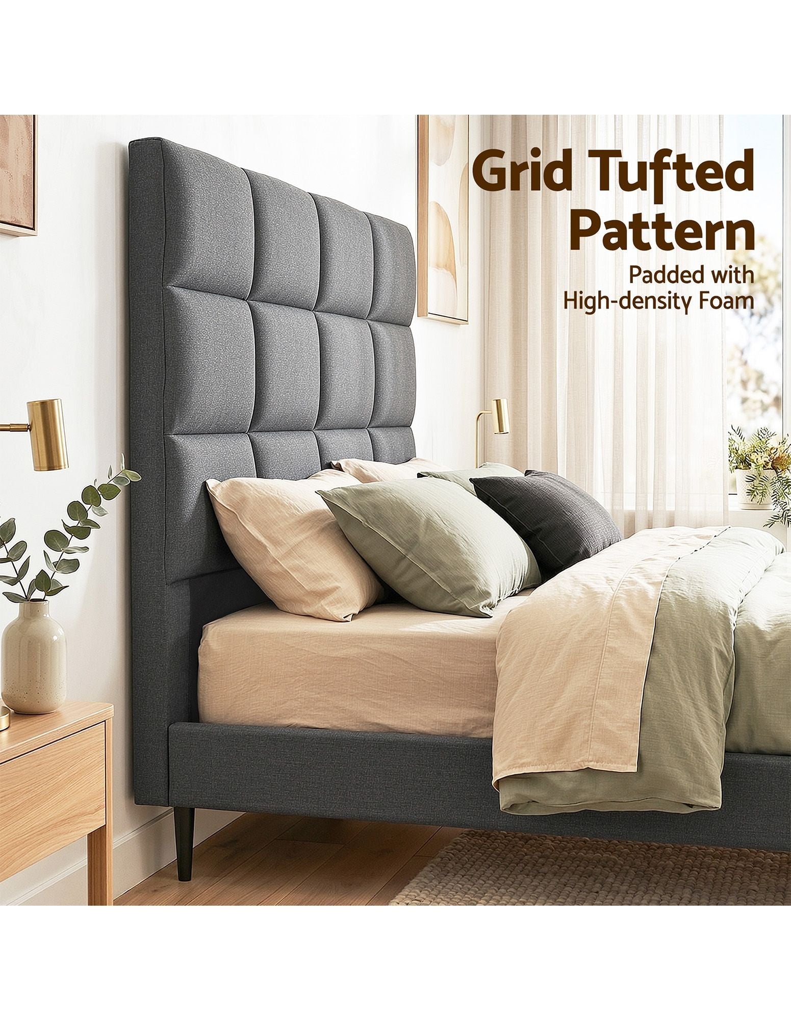 Bed Headboard Double Bedhead Linen Fabric Charcoal - Furniture > Bedroom > Headboards - Rivercity House & Home Co. (ABN 18 642 972 209) - Affordable Modern Furniture Australia