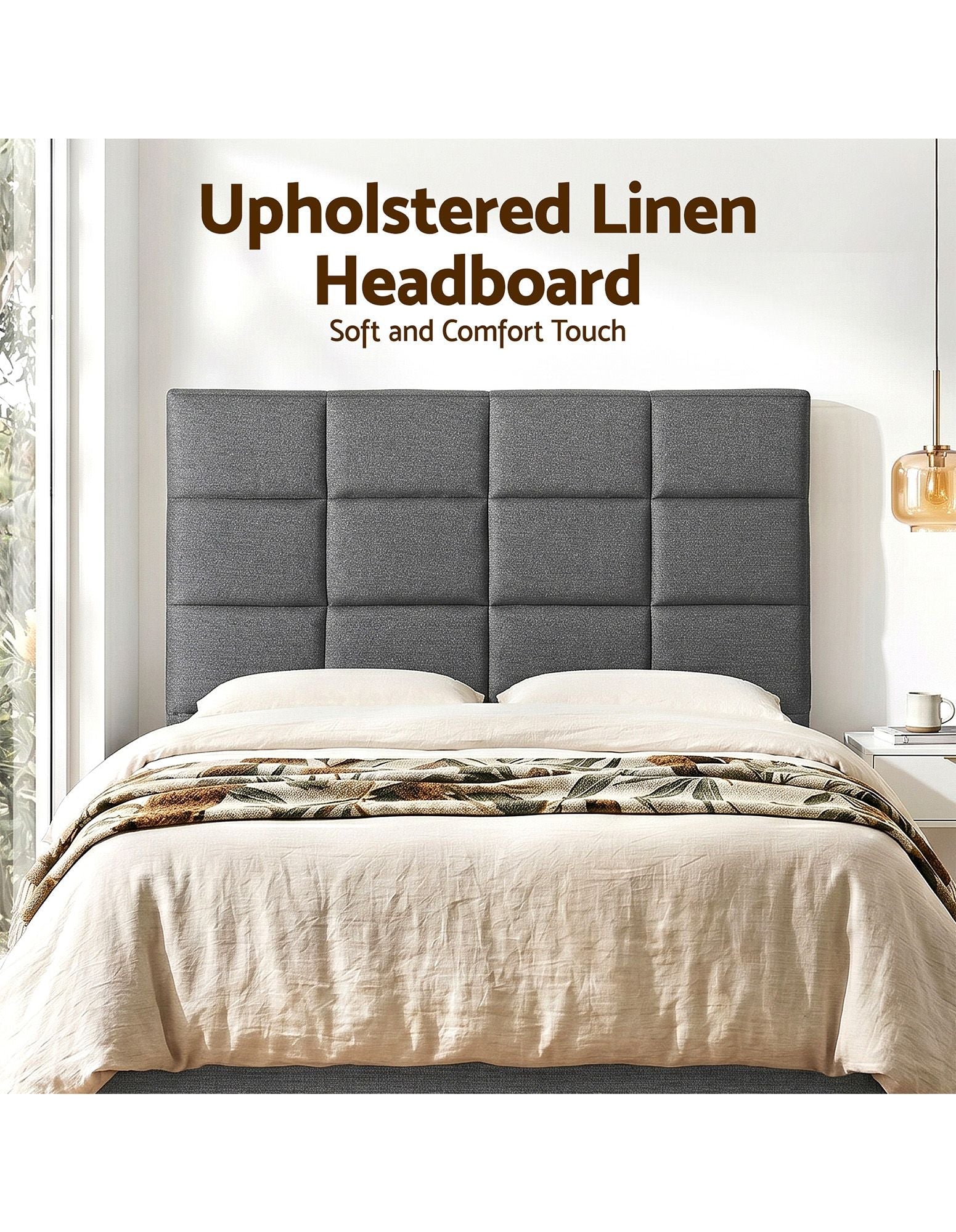 Bed Headboard Double Bedhead Linen Fabric Charcoal - Furniture > Bedroom > Headboards - Rivercity House & Home Co. (ABN 18 642 972 209) - Affordable Modern Furniture Australia