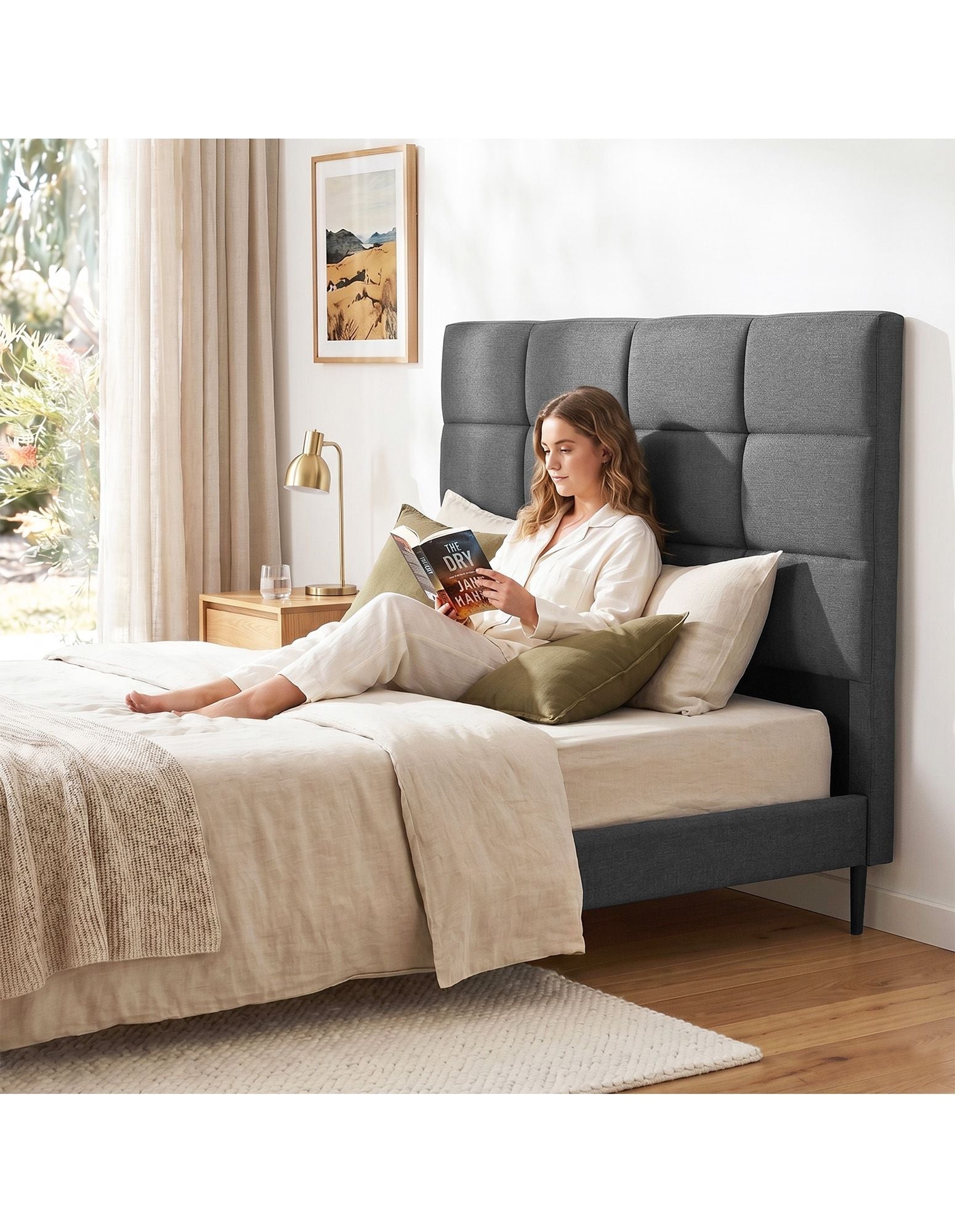 Bed Headboard Double Bedhead Linen Fabric Charcoal - Furniture > Bedroom > Headboards - Rivercity House & Home Co. (ABN 18 642 972 209) - Affordable Modern Furniture Australia