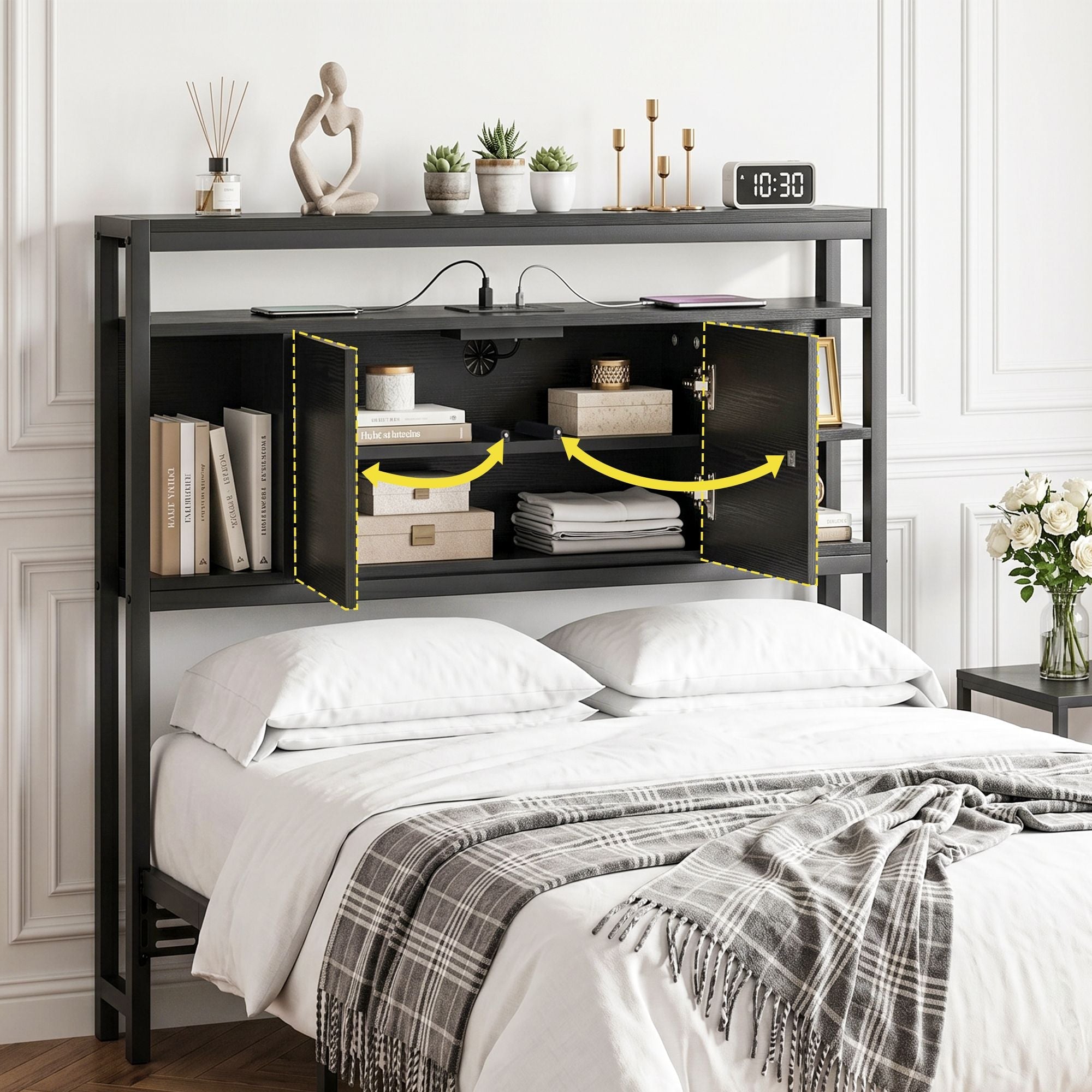 Bed Headboard King Single Storage Bedhead Charging Station Black - Furniture > Bedroom > Headboards - Rivercity House & Home Co. (ABN 18 642 972 209) - Affordable Modern Furniture Australia