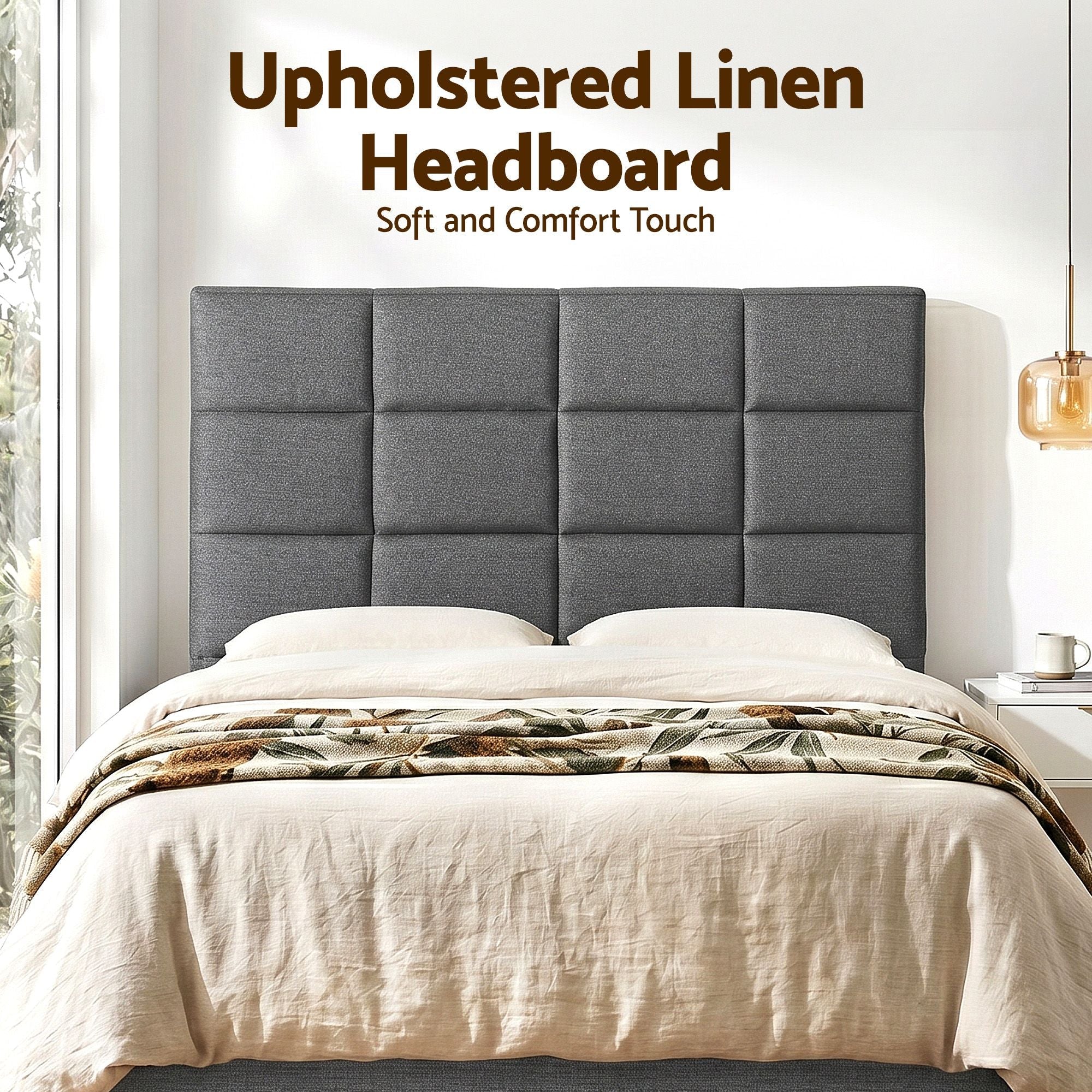 Bed Headboard Queen Bedhead Linen Fabric Charcoal - Furniture > Bedroom > Headboards - Rivercity House & Home Co. (ABN 18 642 972 209) - Affordable Modern Furniture Australia