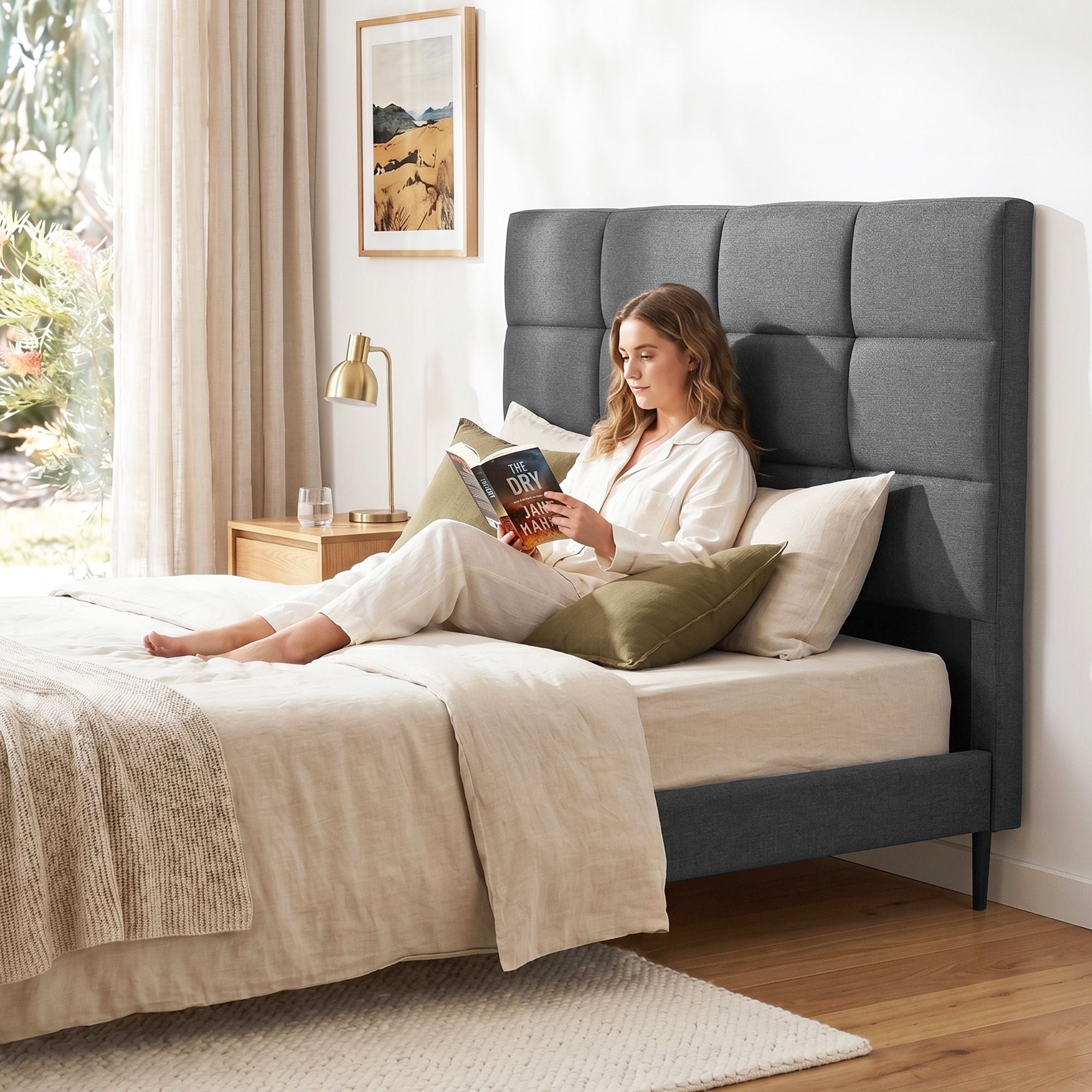 Bed Headboard Queen Bedhead Linen Fabric Charcoal - Furniture > Bedroom > Headboards - Rivercity House & Home Co. (ABN 18 642 972 209) - Affordable Modern Furniture Australia