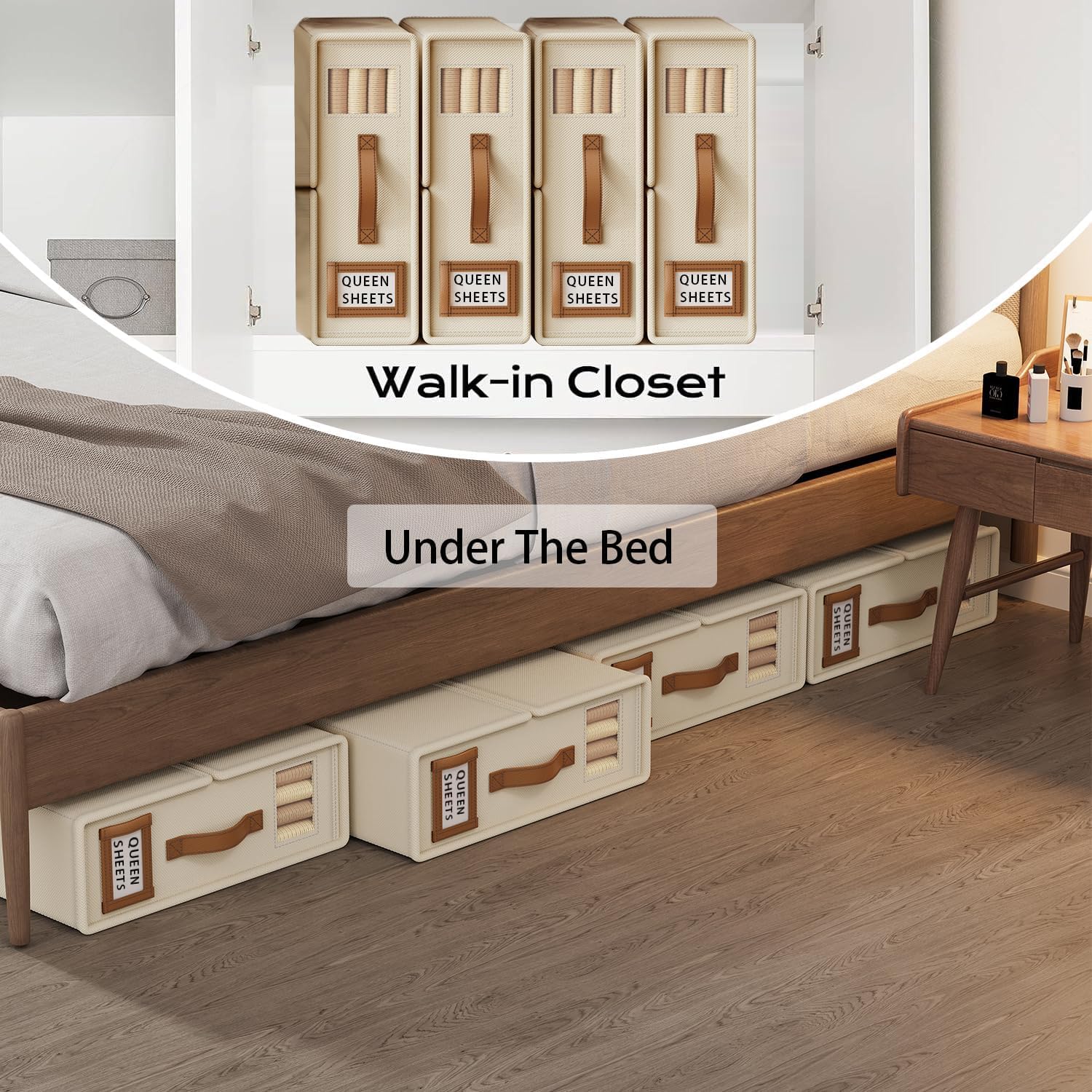 Bed Sheet Organiser Set of 4 with Handle & Window for Bedding Storage - Beige - Home & Garden > Bedding > Pillowcases - Rivercity House & Home Co. (ABN 18 642 972 209) - Affordable Modern Furniture Australia