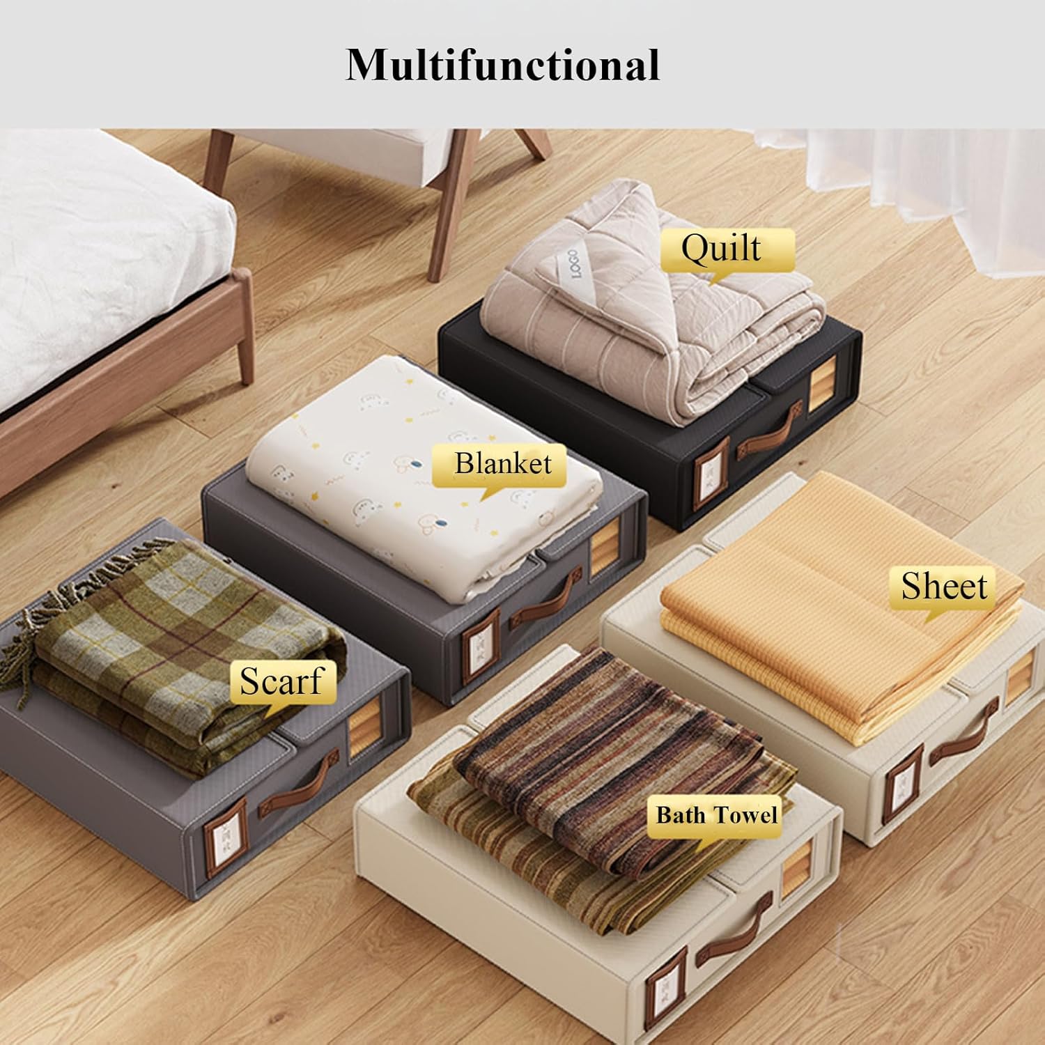 Bed Sheet Organiser Set of 8 with Handle & Window for Bedding Storage - Grey - Home & Garden > Bedding > Pillowcases - Rivercity House & Home Co. (ABN 18 642 972 209) - Affordable Modern Furniture Australia