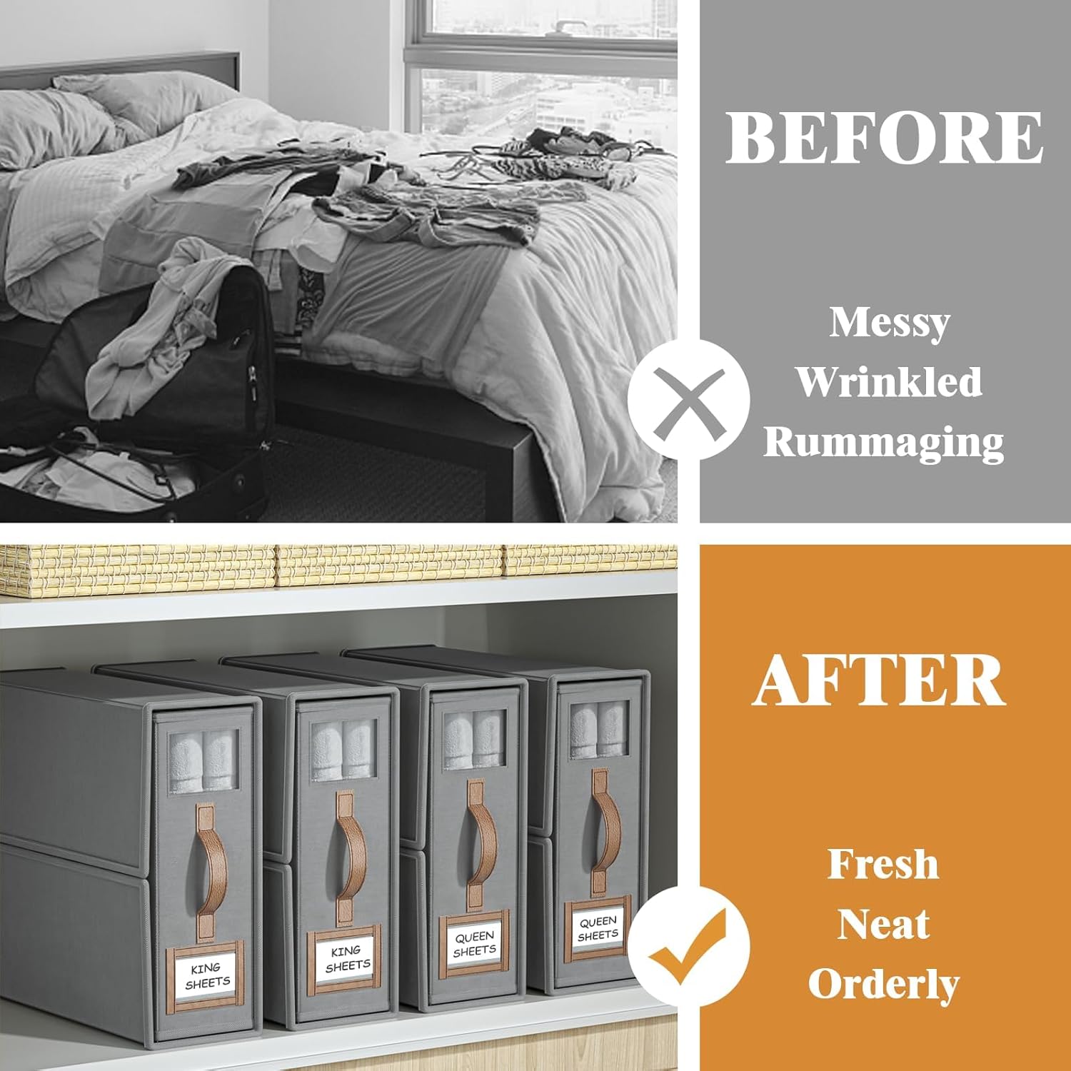 Bed Sheet Organiser Set of 8 with Handle & Window for Bedding Storage - Grey - Home & Garden > Bedding > Pillowcases - Rivercity House & Home Co. (ABN 18 642 972 209) - Affordable Modern Furniture Australia