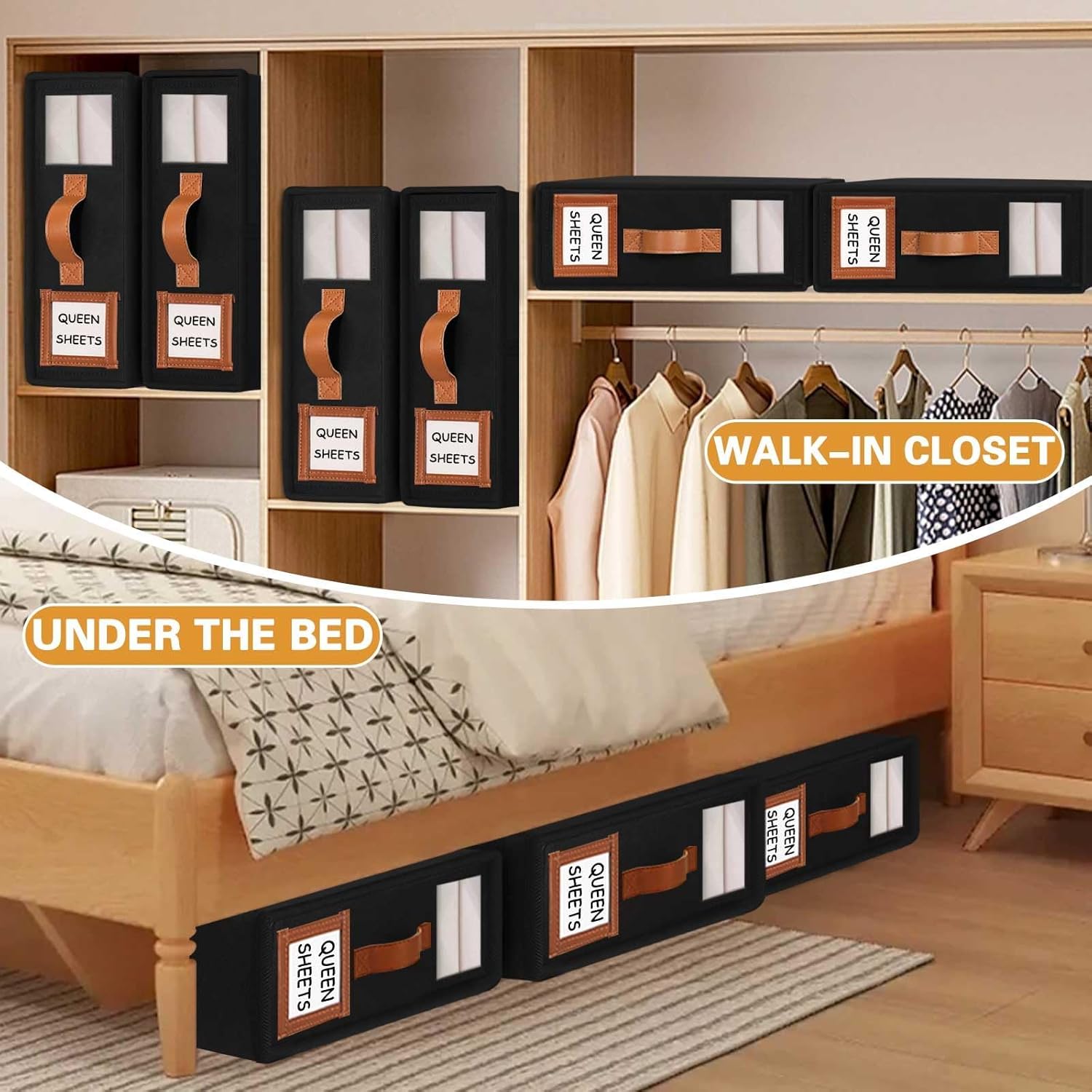 Bed Sheet Organiser Set of 8 with Handle & Window for Covers, Pillowcases, Blankets & Clothes - Black - Home & Garden > Bedding > Pillowcases - Rivercity House & Home Co. (ABN 18 642 972 209) - Affordable Modern Furniture Australia