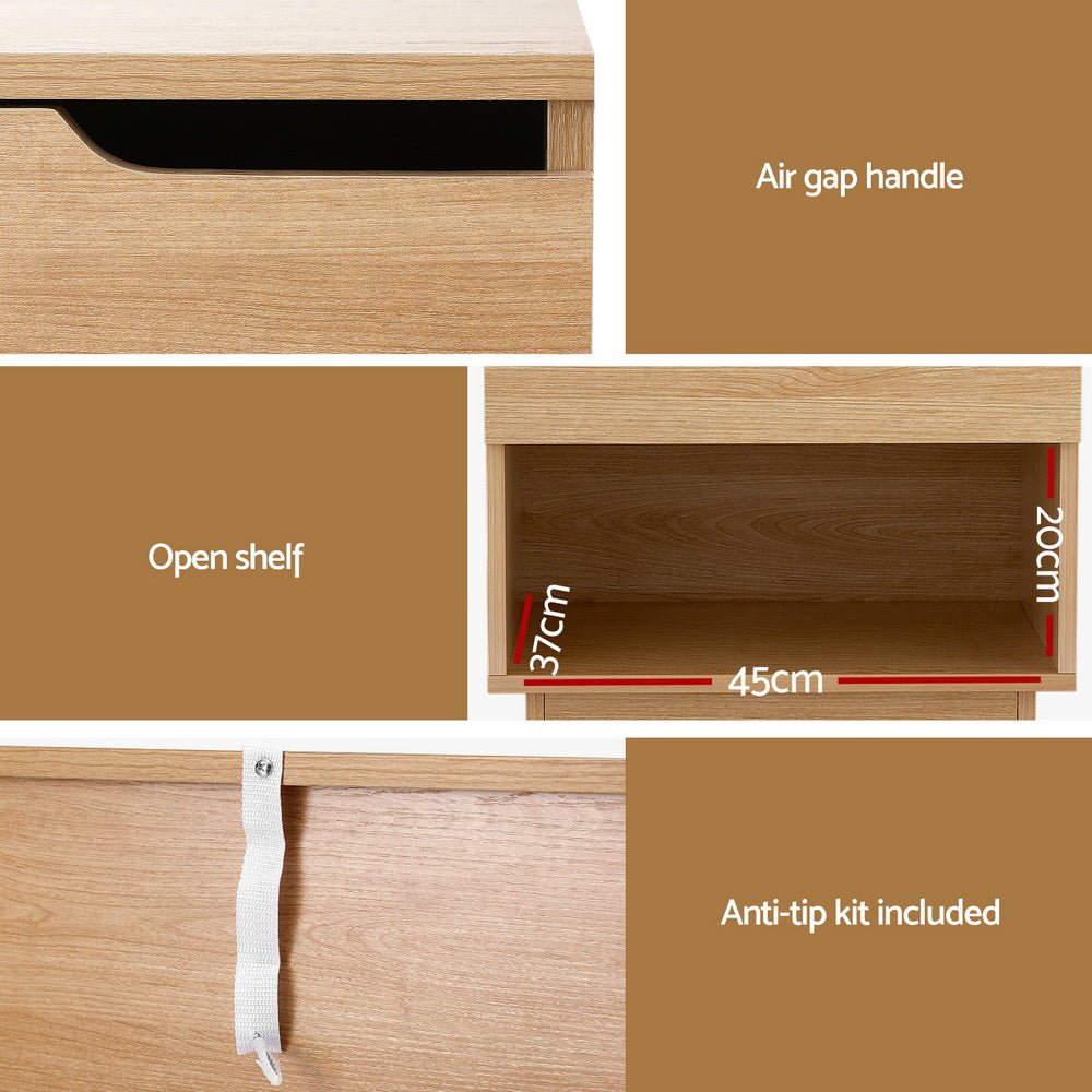 Bedside Table 1 Drawer 1 Shelf Nightstand Pine - Furniture > Bedroom > Bedside Tables - Rivercity House & Home Co. (ABN 18 642 972 209) - Affordable Modern Furniture Australia