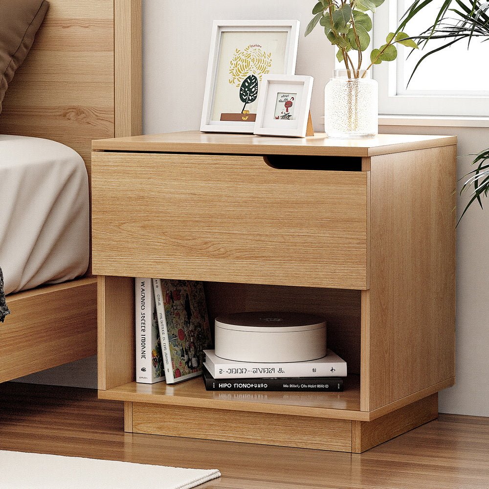 Bedside Table 1 Drawer 1 Shelf Nightstand Pine - Furniture > Bedroom > Bedside Tables - Rivercity House & Home Co. (ABN 18 642 972 209) - Affordable Modern Furniture Australia