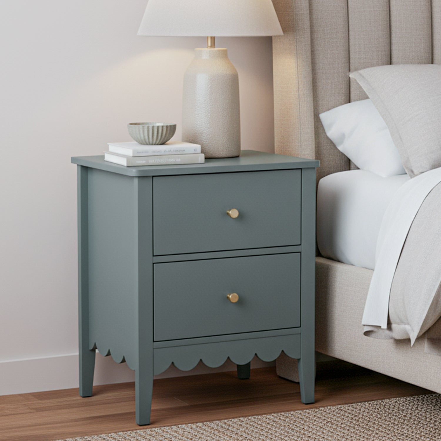 Bedside Table 2 Drawers Bedroom Storage Nightstand Green - Furniture > Bedroom > Bedside Tables - Rivercity House & Home Co. (ABN 18 642 972 209) - Affordable Modern Furniture Australia