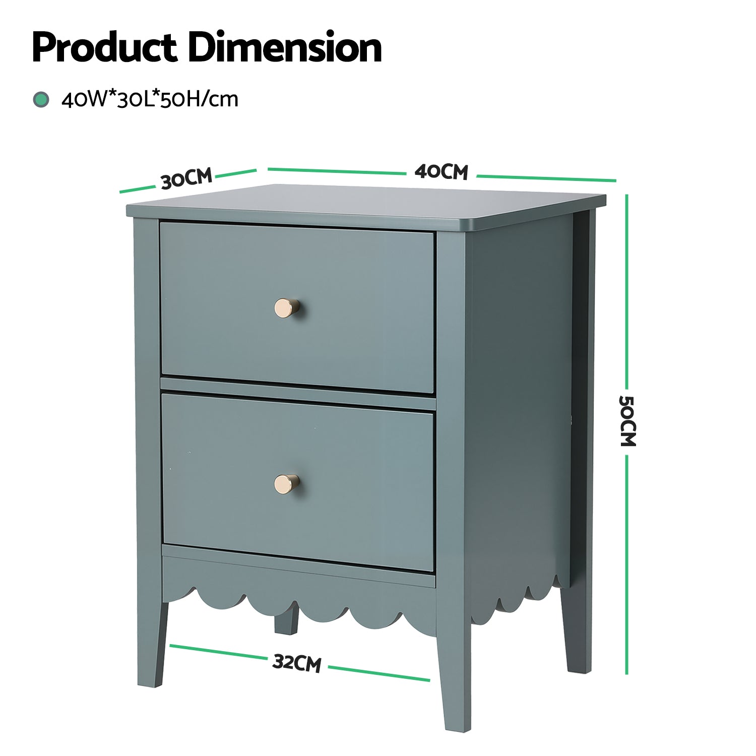 Bedside Table 2 Drawers Bedroom Storage Nightstand Green - Furniture > Bedroom > Bedside Tables - Rivercity House & Home Co. (ABN 18 642 972 209) - Affordable Modern Furniture Australia