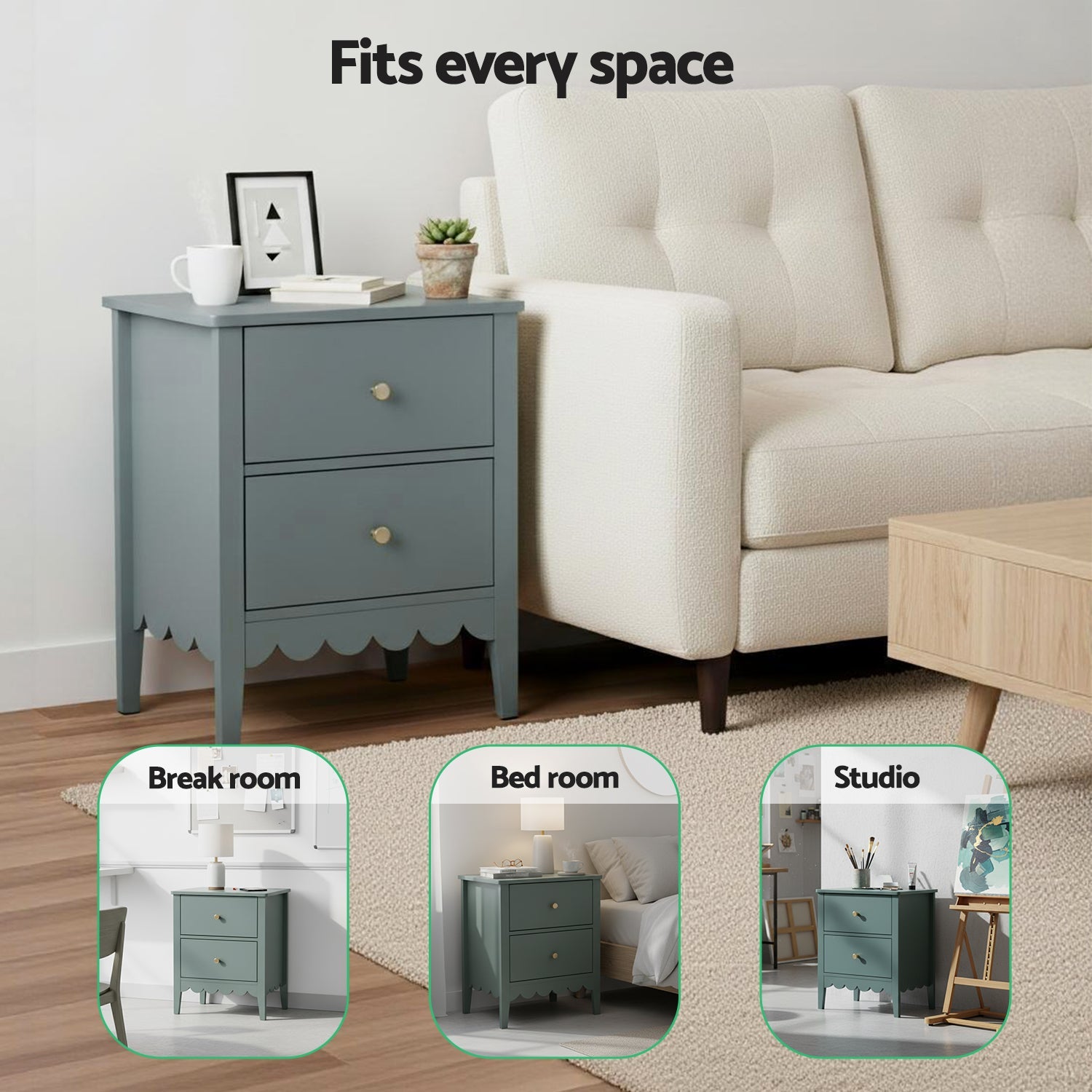 Bedside Table 2 Drawers Bedroom Storage Nightstand Green - Furniture > Bedroom > Bedside Tables - Rivercity House & Home Co. (ABN 18 642 972 209) - Affordable Modern Furniture Australia