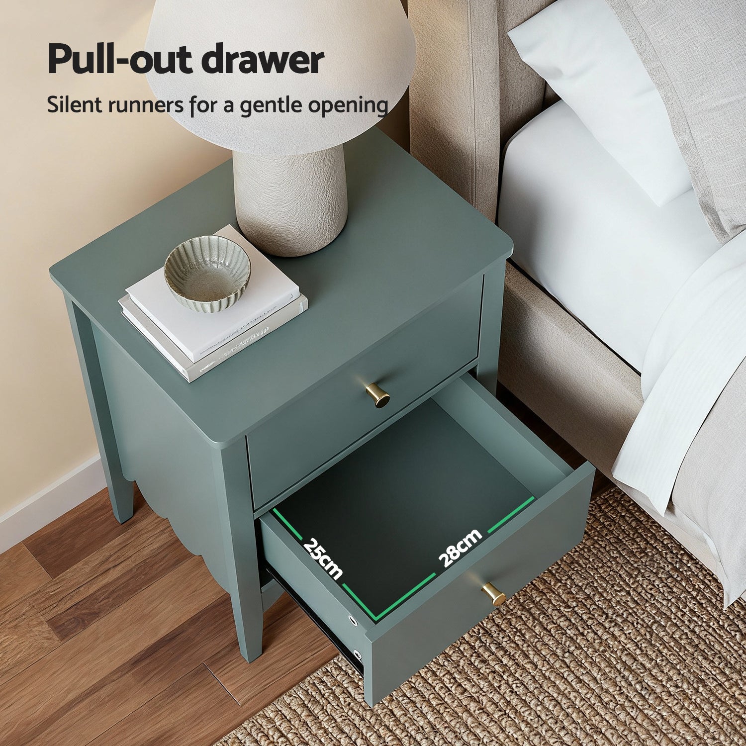 Bedside Table 2 Drawers Bedroom Storage Nightstand Green - Furniture > Bedroom > Bedside Tables - Rivercity House & Home Co. (ABN 18 642 972 209) - Affordable Modern Furniture Australia