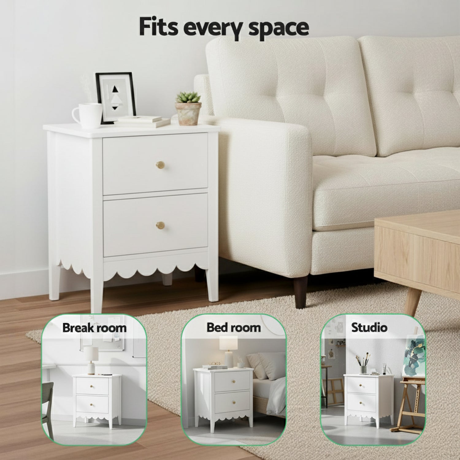 Bedside Table 2 Drawers Bedroom Storage Nightstand White - Furniture > Bedroom > Bedside Tables - Rivercity House & Home Co. (ABN 18 642 972 209) - Affordable Modern Furniture Australia