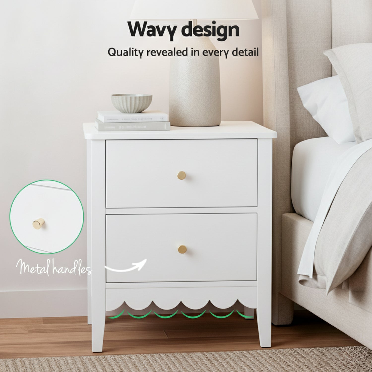 Bedside Table 2 Drawers Bedroom Storage Nightstand White - Furniture > Bedroom > Bedside Tables - Rivercity House & Home Co. (ABN 18 642 972 209) - Affordable Modern Furniture Australia