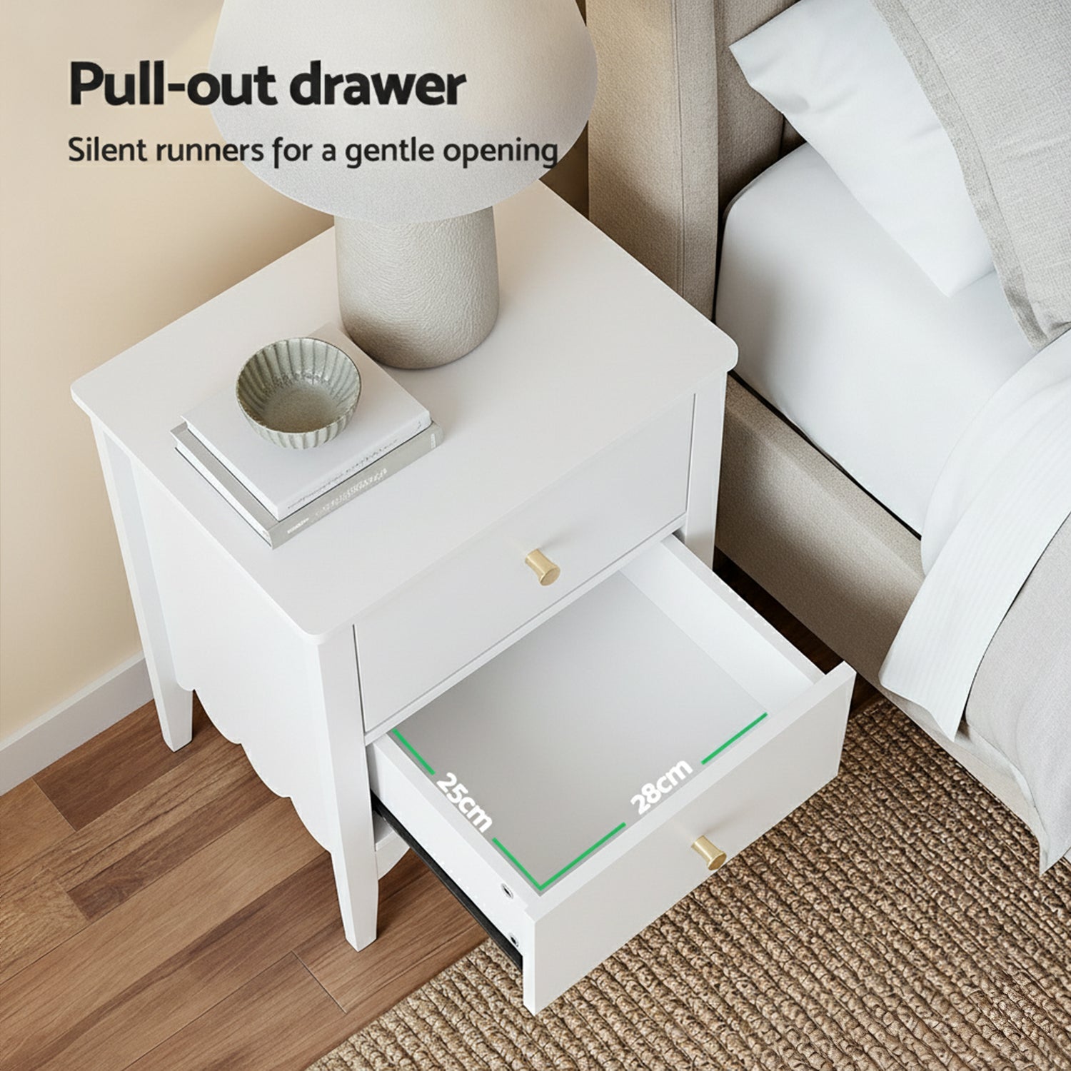 Bedside Table 2 Drawers Bedroom Storage Nightstand White - Furniture > Bedroom > Bedside Tables - Rivercity House & Home Co. (ABN 18 642 972 209) - Affordable Modern Furniture Australia