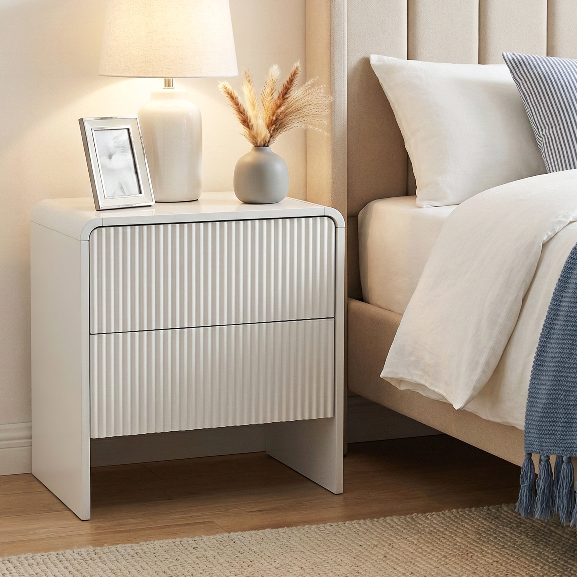 Bedside Table 2 Drawers - Beige - Furniture > Bedroom > Bedside Tables - Rivercity House & Home Co. (ABN 18 642 972 209) - Affordable Modern Furniture Australia