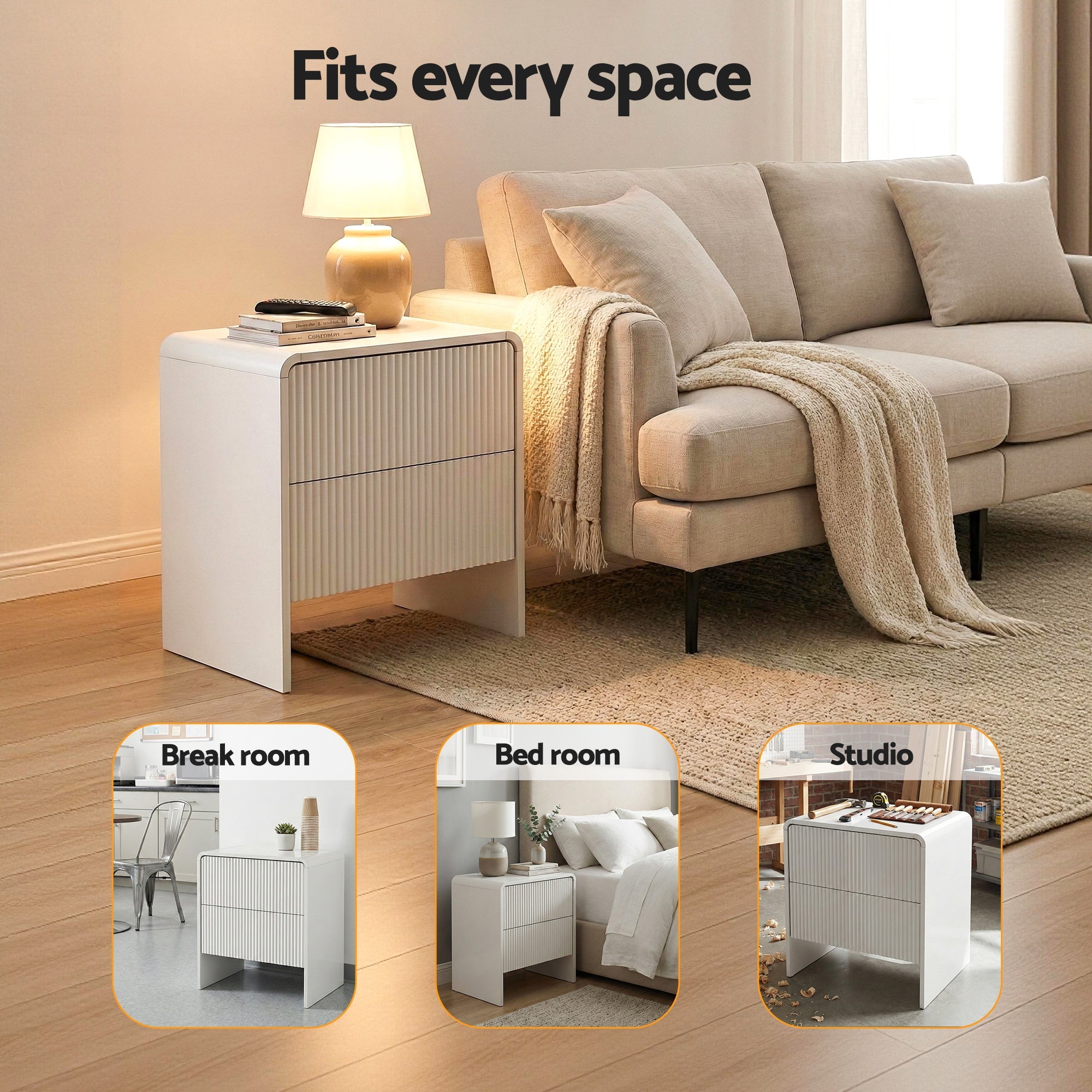 Bedside Table 2 Drawers - Beige - Furniture > Bedroom > Bedside Tables - Rivercity House & Home Co. (ABN 18 642 972 209) - Affordable Modern Furniture Australia