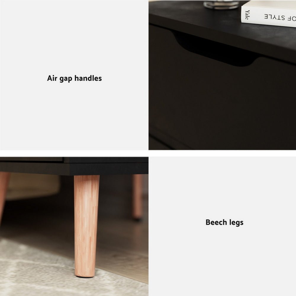 Bedside Table 2 Drawers - BODEN Black - Furniture > Bedroom > Bedside Tables - Rivercity House & Home Co. (ABN 18 642 972 209) - Affordable Modern Furniture Australia