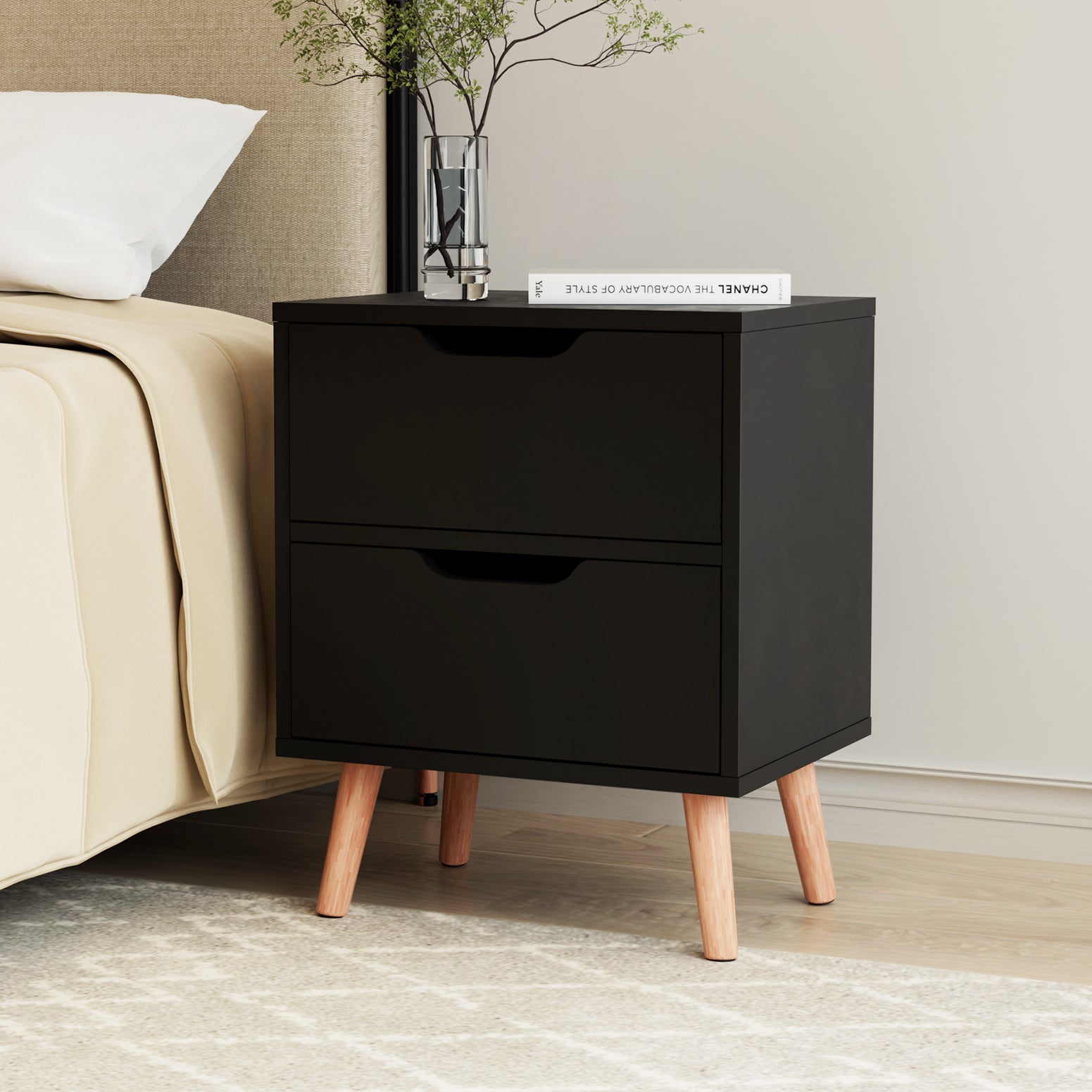Bedside Table 2 Drawers - BODEN Black - Furniture > Bedroom > Bedside Tables - Rivercity House & Home Co. (ABN 18 642 972 209) - Affordable Modern Furniture Australia