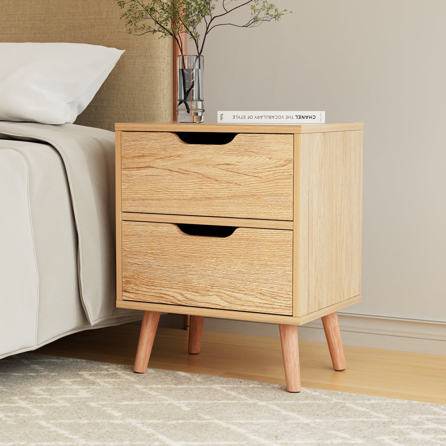 Bedside Table 2 Drawers Nightstand - BODEN Pine - Furniture > Bedroom > Bedside Tables - Rivercity House & Home Co. (ABN 18 642 972 209) - Affordable Modern Furniture Australia