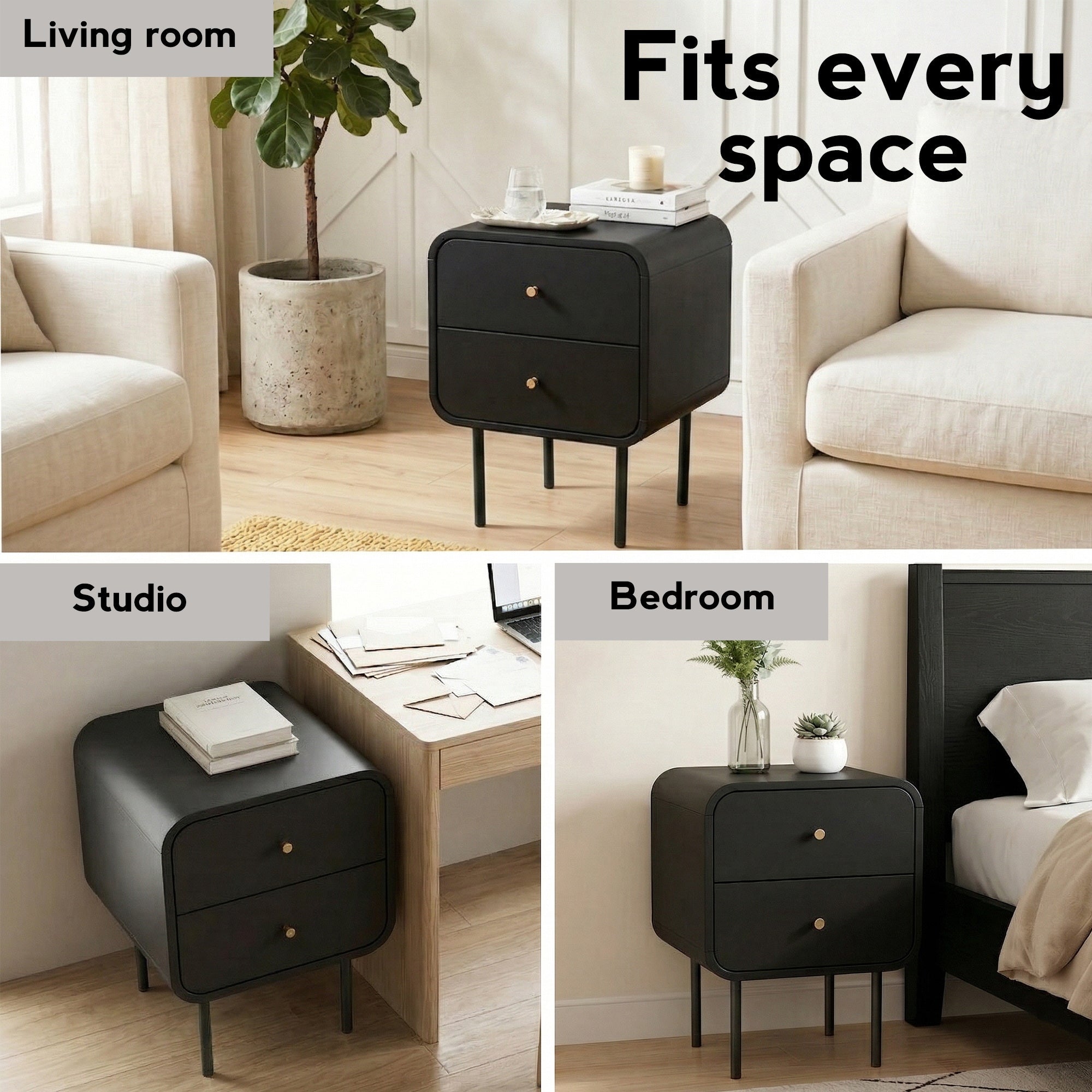 Bedside Table 2 Drawers Side End Table Nightstand Black - Furniture > Bedroom > Bedside Tables - Rivercity House & Home Co. (ABN 18 642 972 209) - Affordable Modern Furniture Australia