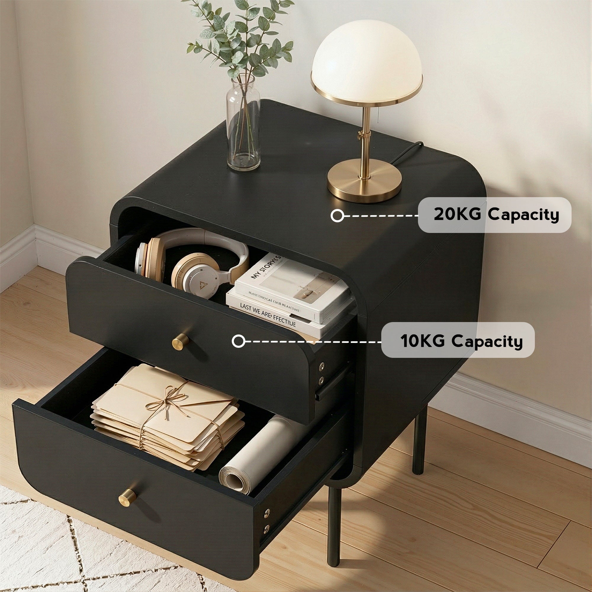 Bedside Table 2 Drawers Side End Table Nightstand Black - Furniture > Bedroom > Bedside Tables - Rivercity House & Home Co. (ABN 18 642 972 209) - Affordable Modern Furniture Australia