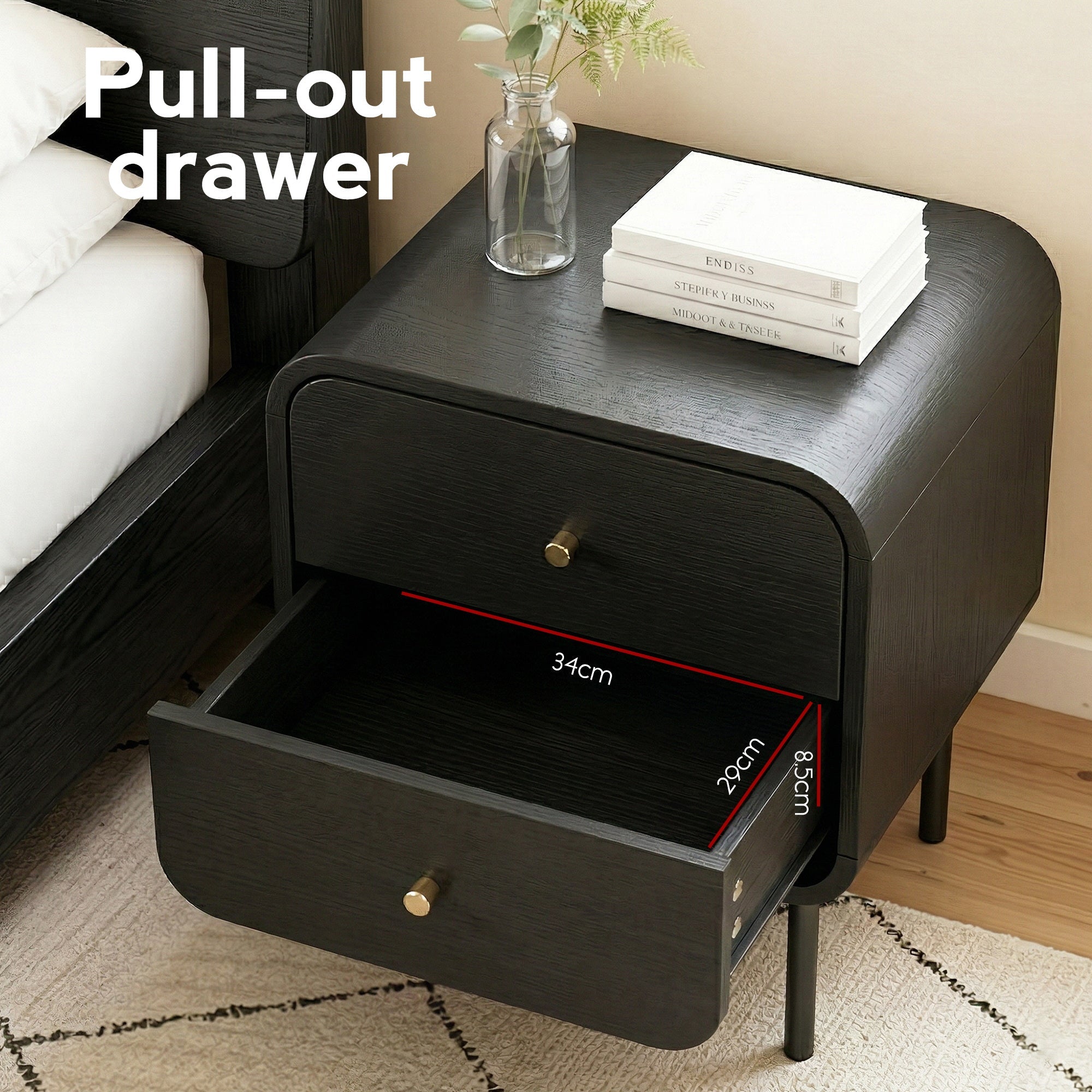 Bedside Table 2 Drawers Side End Table Nightstand Black - Furniture > Bedroom > Bedside Tables - Rivercity House & Home Co. (ABN 18 642 972 209) - Affordable Modern Furniture Australia