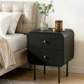 Bedside Table 2 Drawers Side End Table Nightstand Black